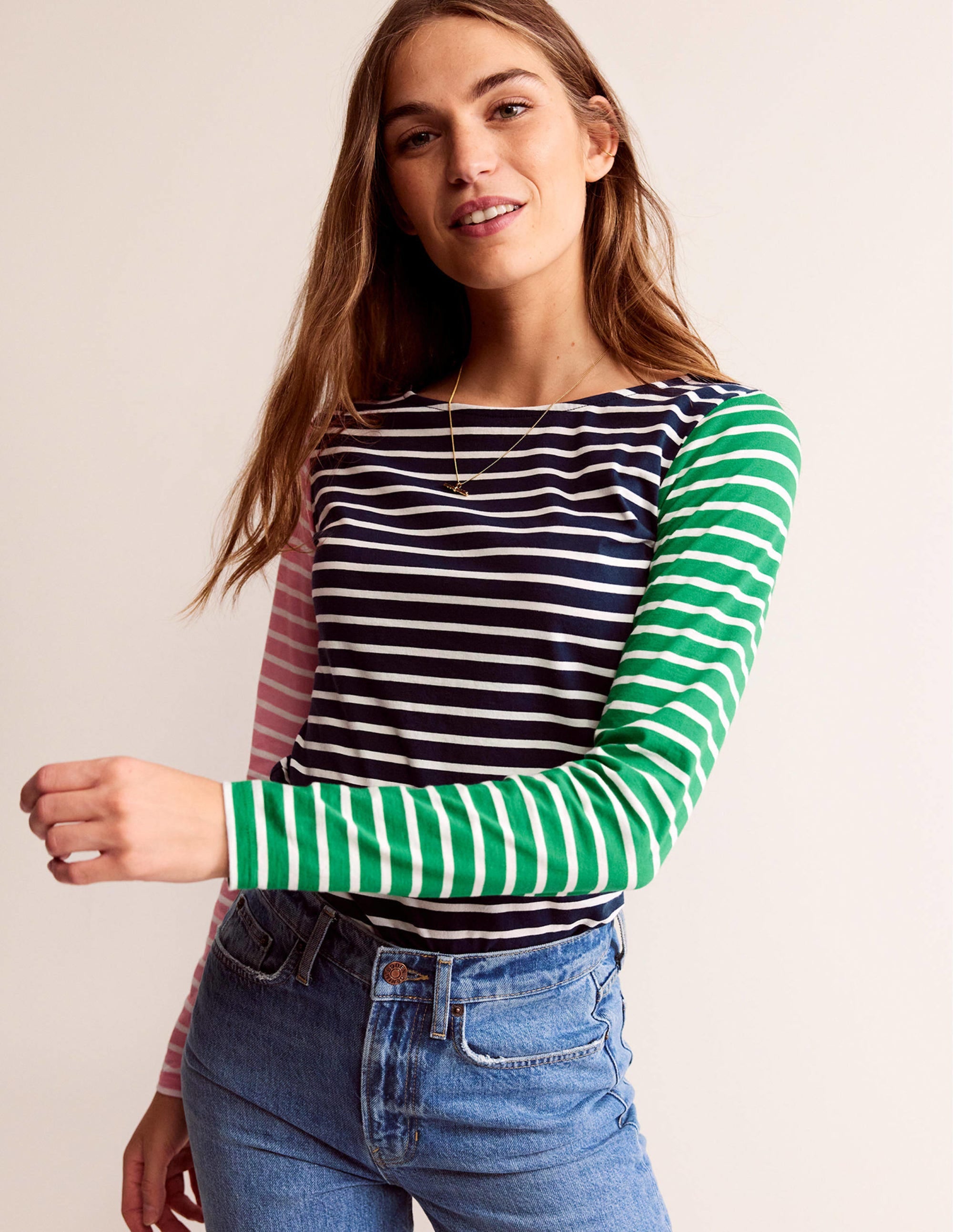 Ella Long Sleeve Breton-Green, Navy Hotch - Image 4
