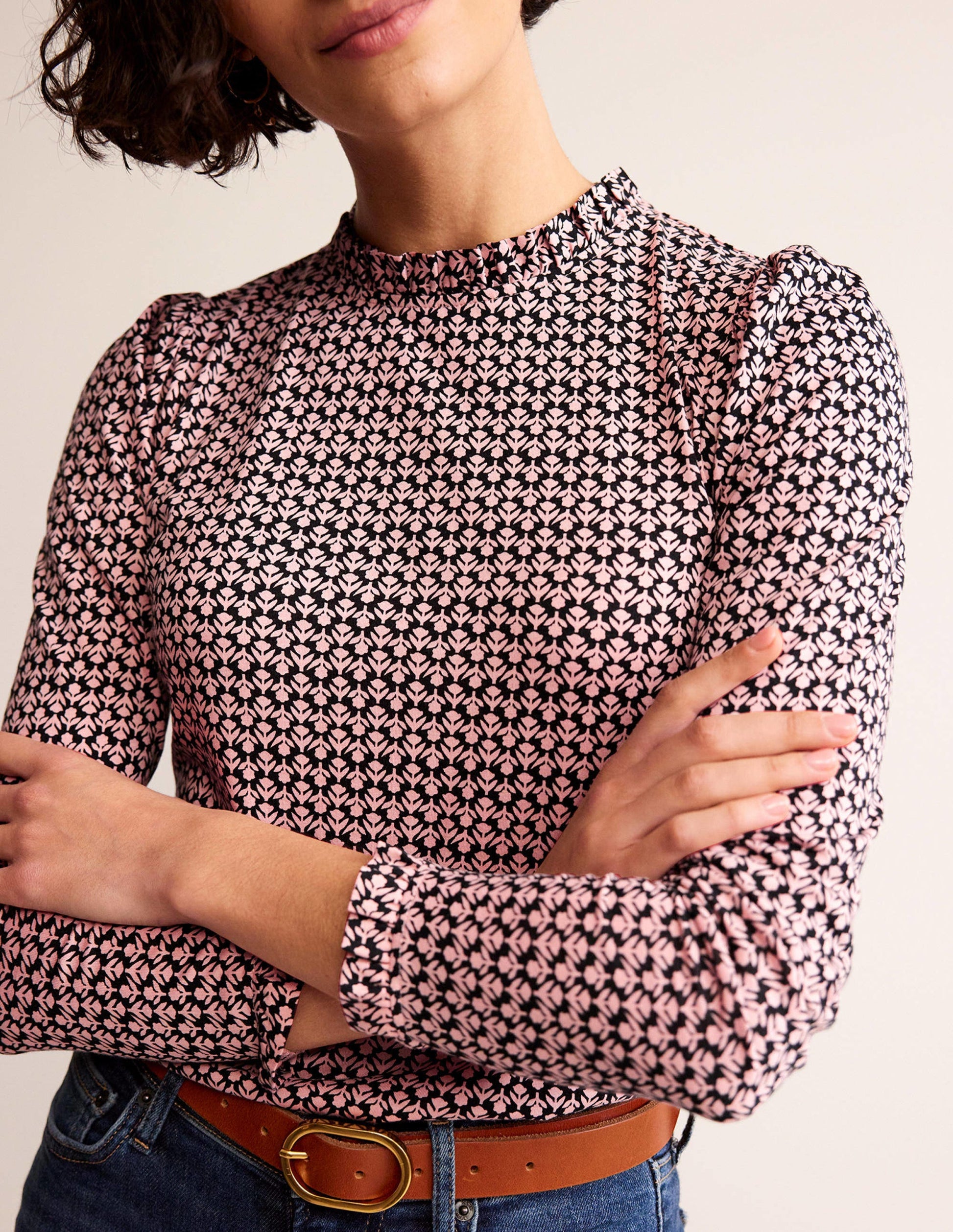 Top volanté ultra-doux-Noir et milkshake, motif Tulip Pop-2