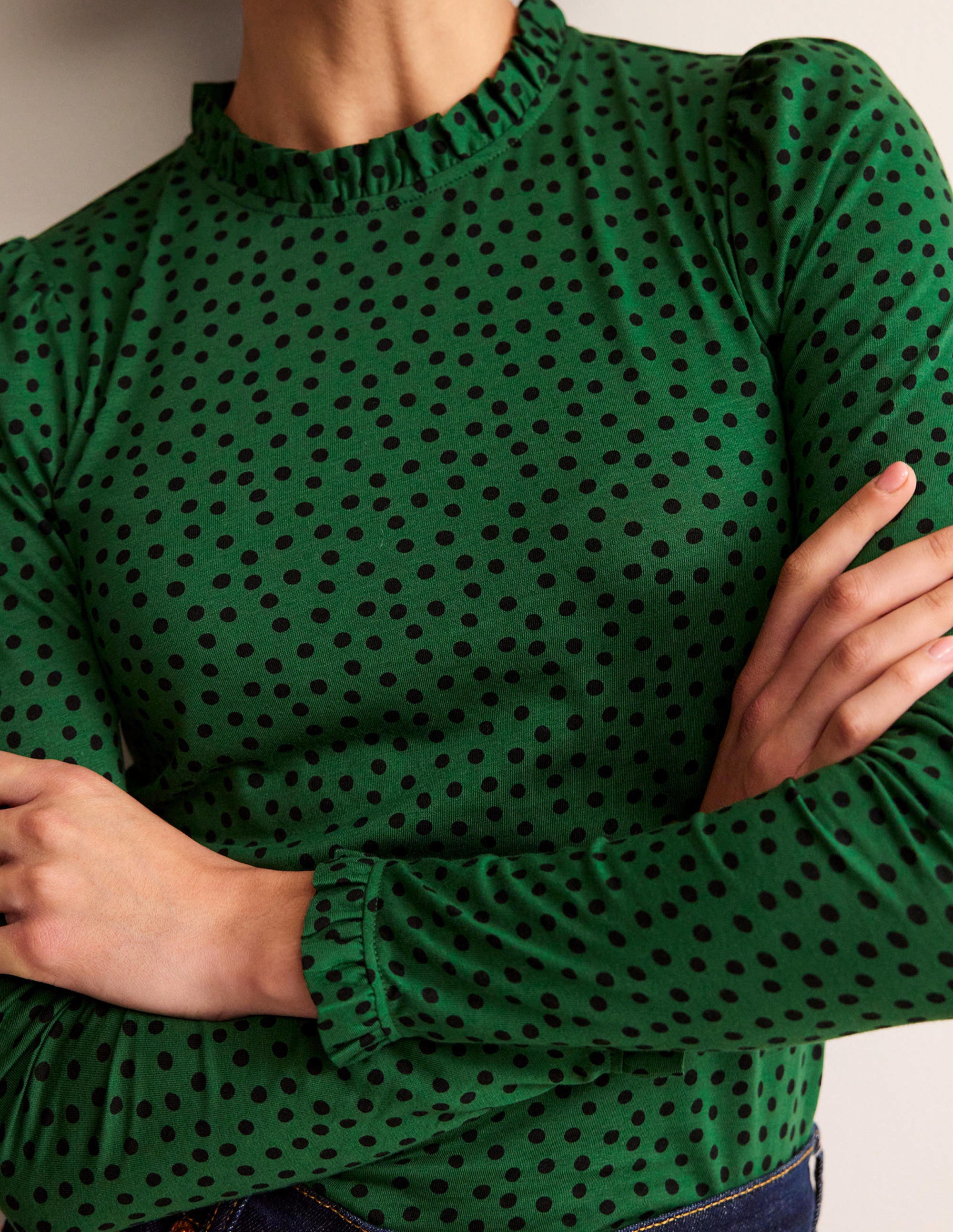 Top volanté ultra-doux-Vert amazonien, pois abstraits - Image 2