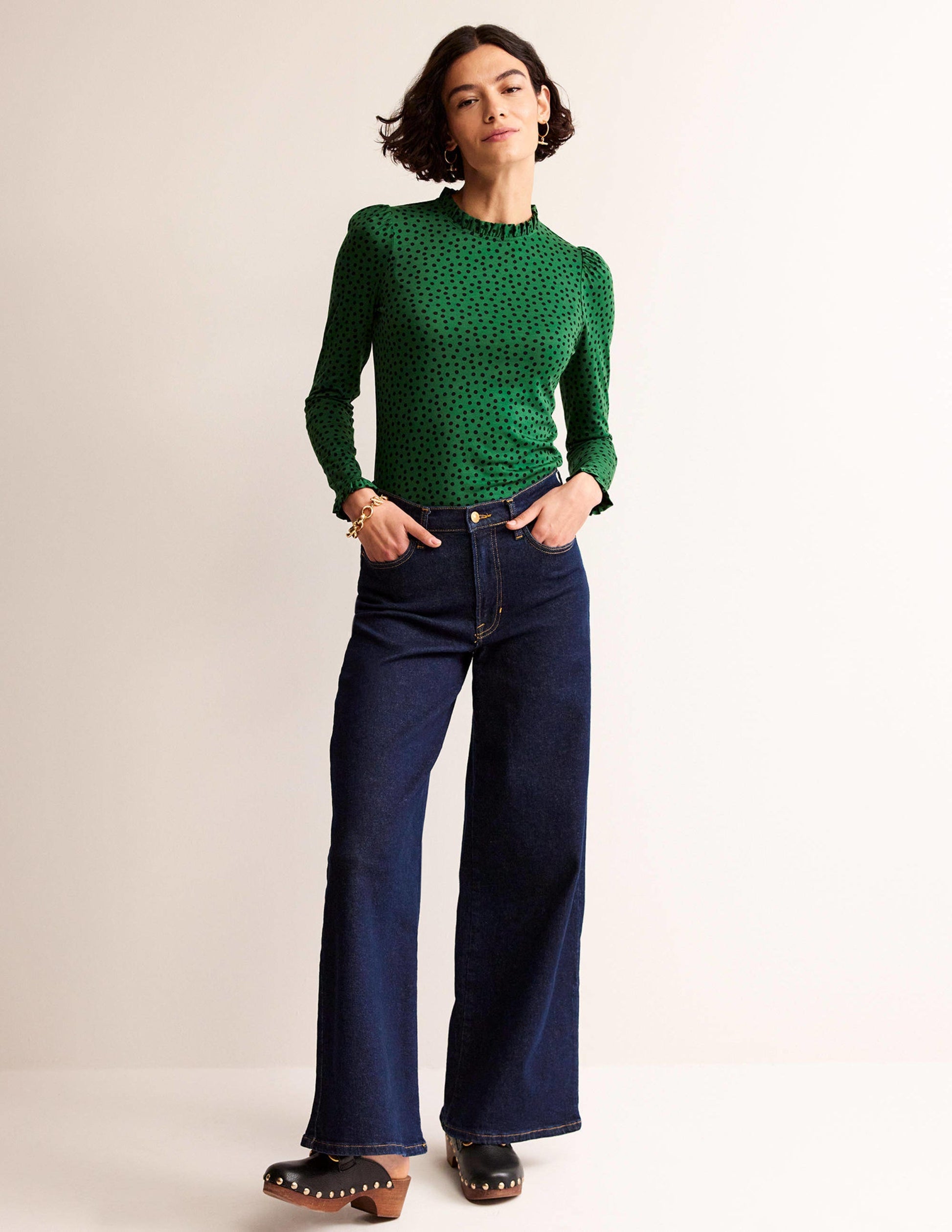 Top volanté ultra-doux-Vert amazonien, pois abstraits-3