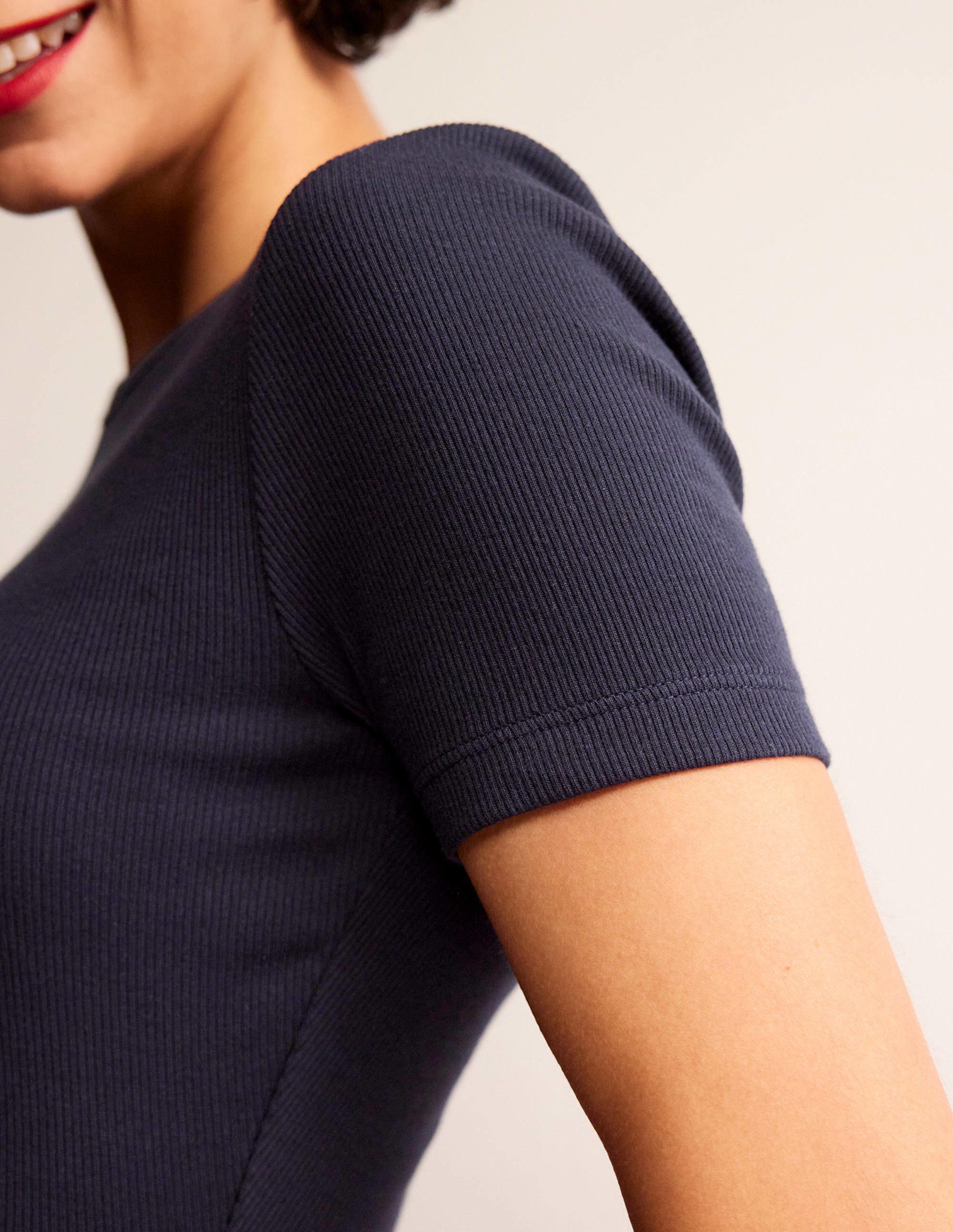 T-shirt côtelé en coton-Bleu marine - Image 2