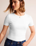 T-shirt côtelé en coton-Blanc