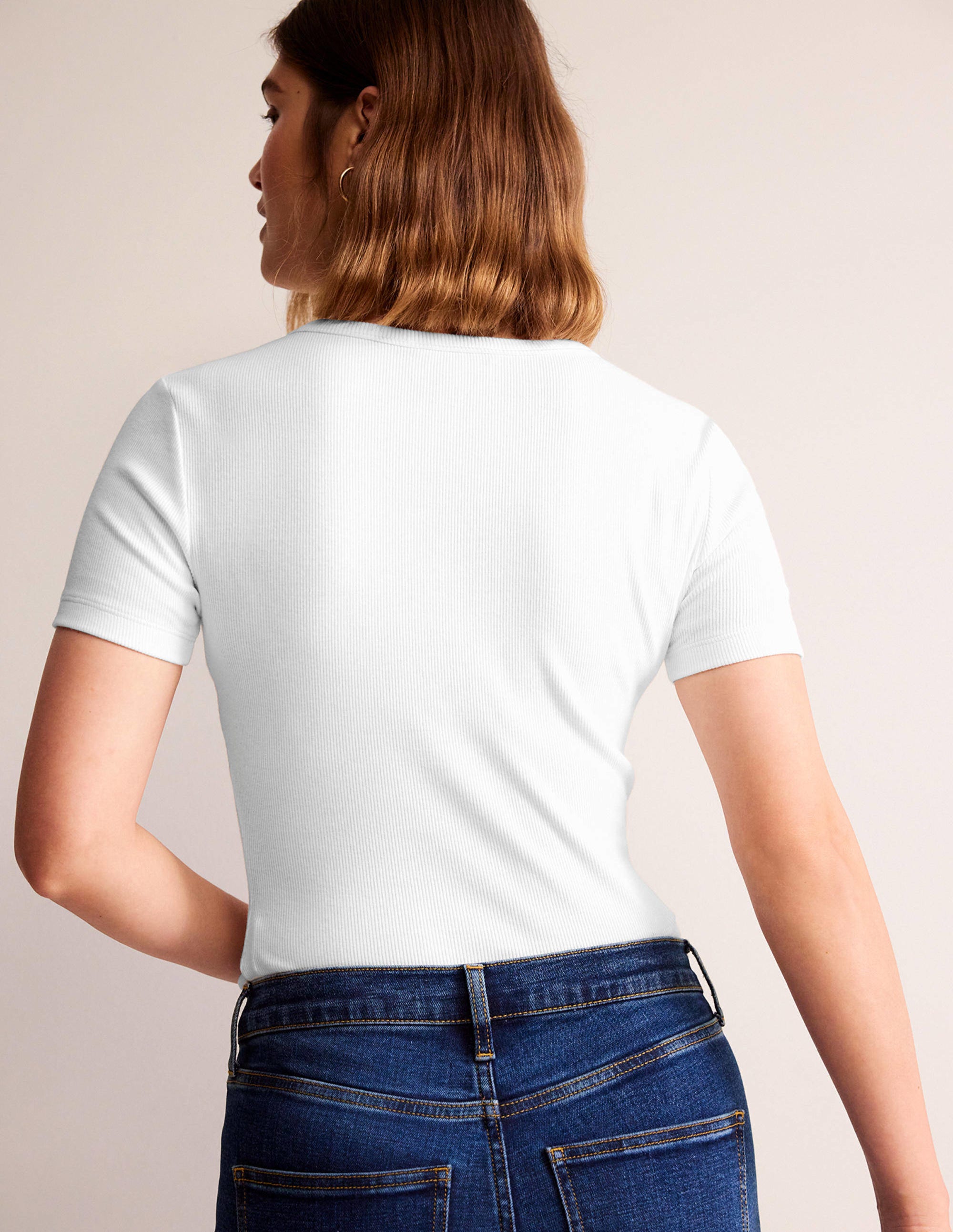 T-shirt côtelé en coton-Blanc - Image 3