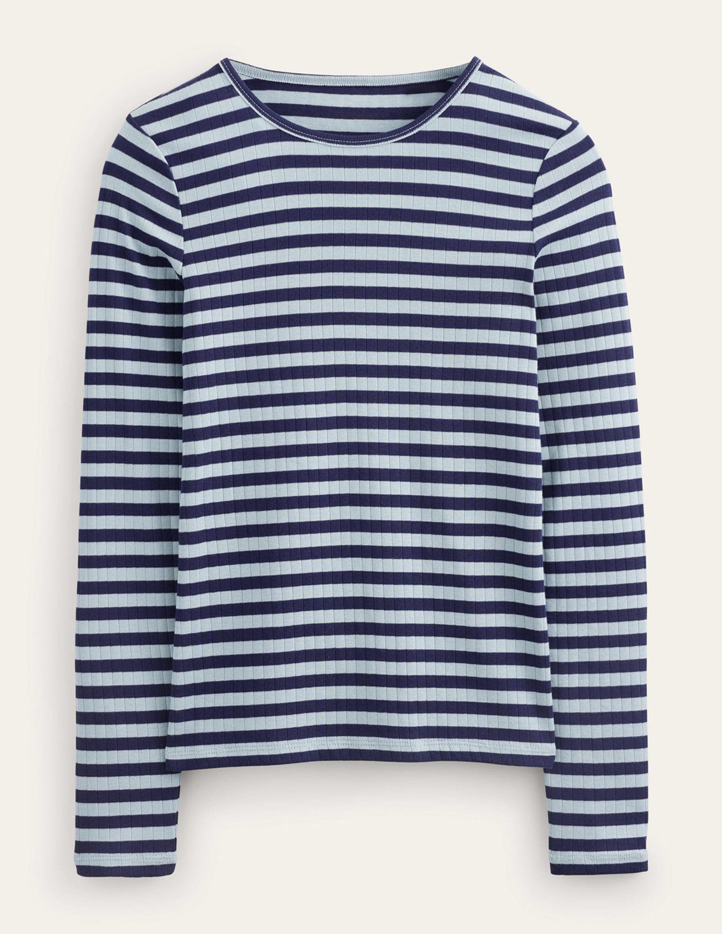 Alice T-Shirt mit Rippstruktur-Reiherblau, Französisches Marineblau
