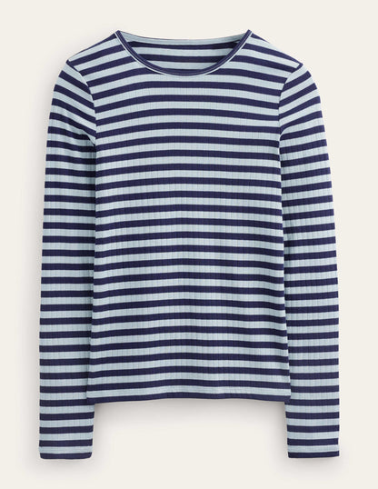Alice T-Shirt mit Rippstruktur-Reiherblau, Französisches Marineblau-5
