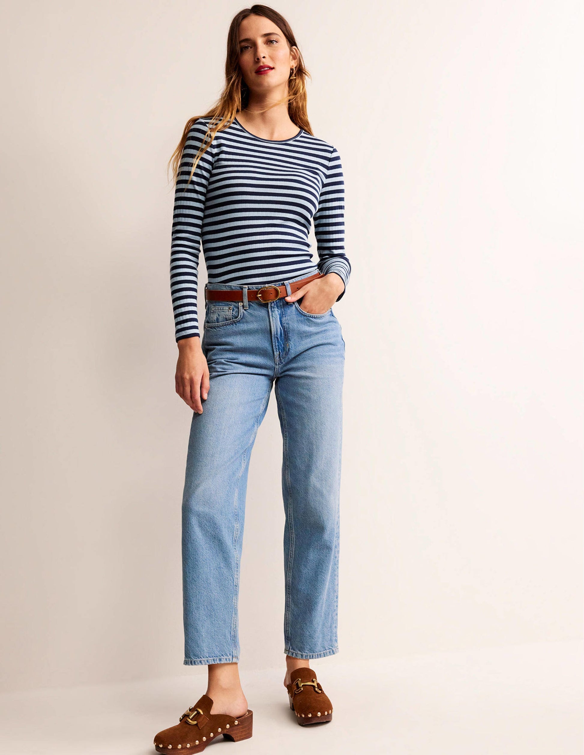 Alice T-Shirt mit Rippstruktur-Reiherblau, Französisches Marineblau-4