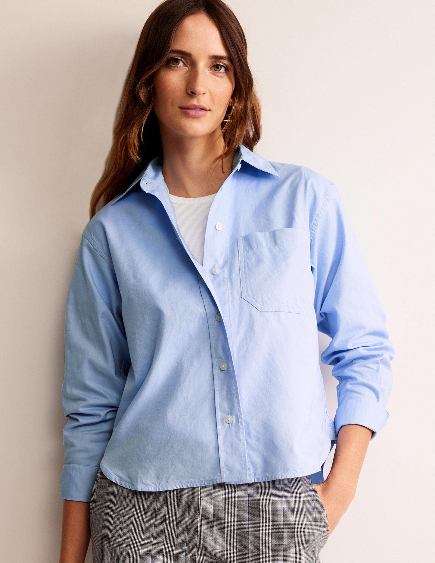 Verkürztes Baumwoll-T-Shirt-Oxford-Blau