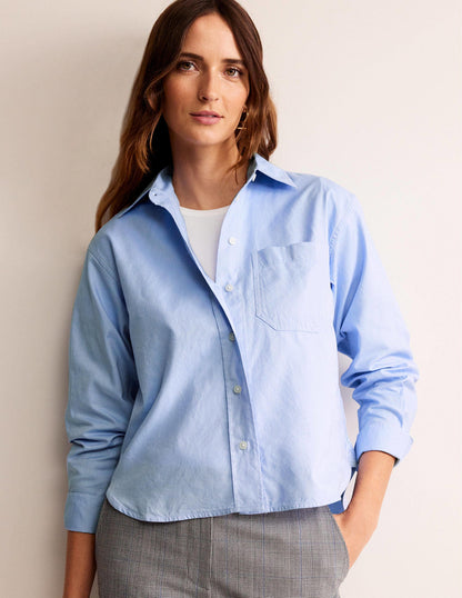 Verkürztes Baumwoll-T-Shirt-Oxford-Blau-1