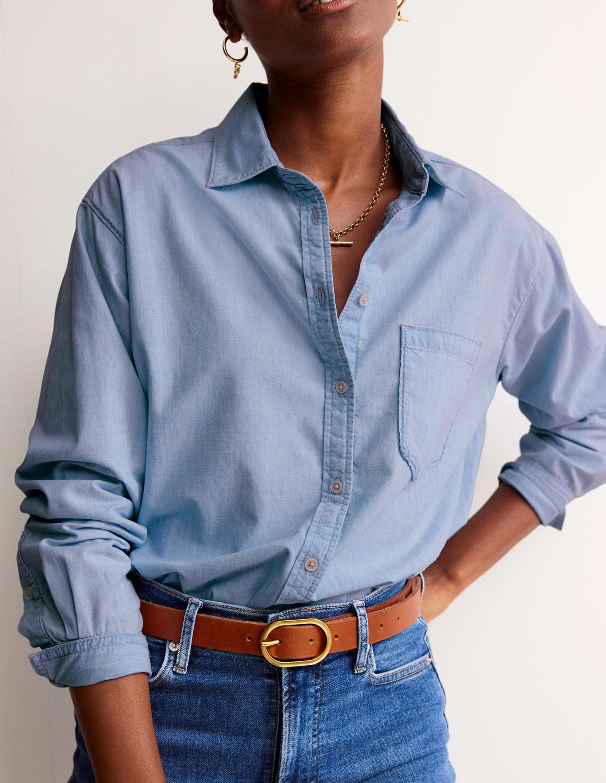 Chambray-Hemd mit lockerer Passform-Helles Denim - Image 4