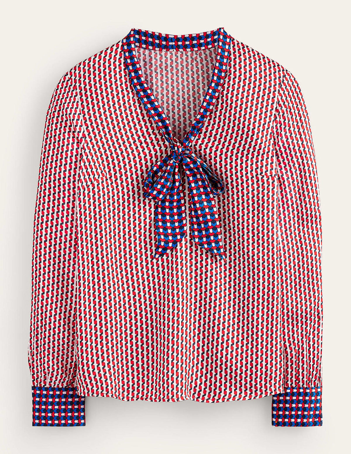 Weiche Bluse mit Schleife vorne-Pepperoni, Geo Daze - Image 7