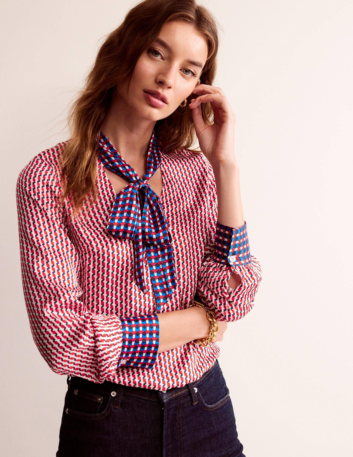 Weiche Bluse mit Schleife vorne-Pepperoni, Geo Daze-1
