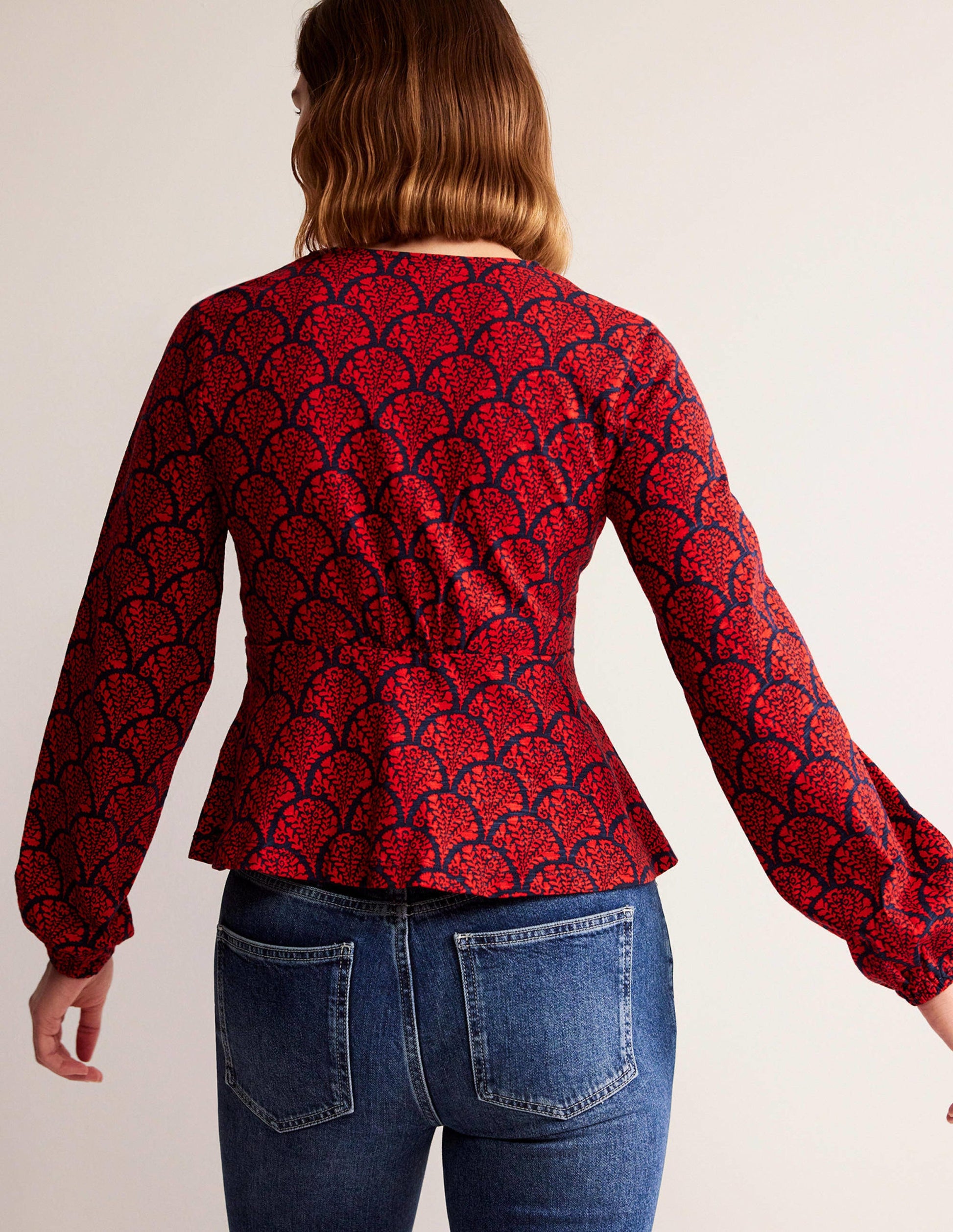 V-Neck Peplum Top-Hot Pepper, Blossomy-3