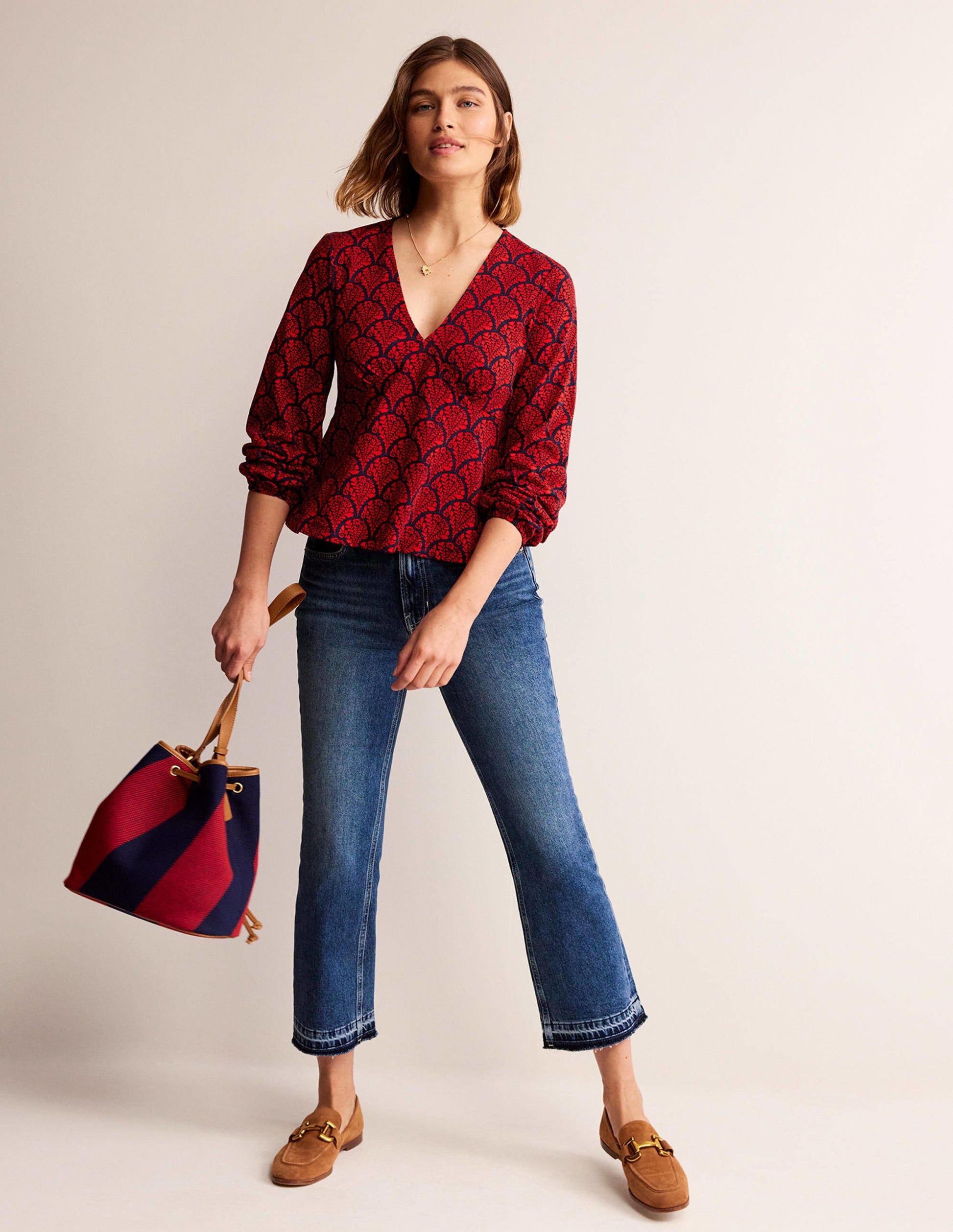 V-Neck Peplum Top-Hot Pepper, Blossomy-4