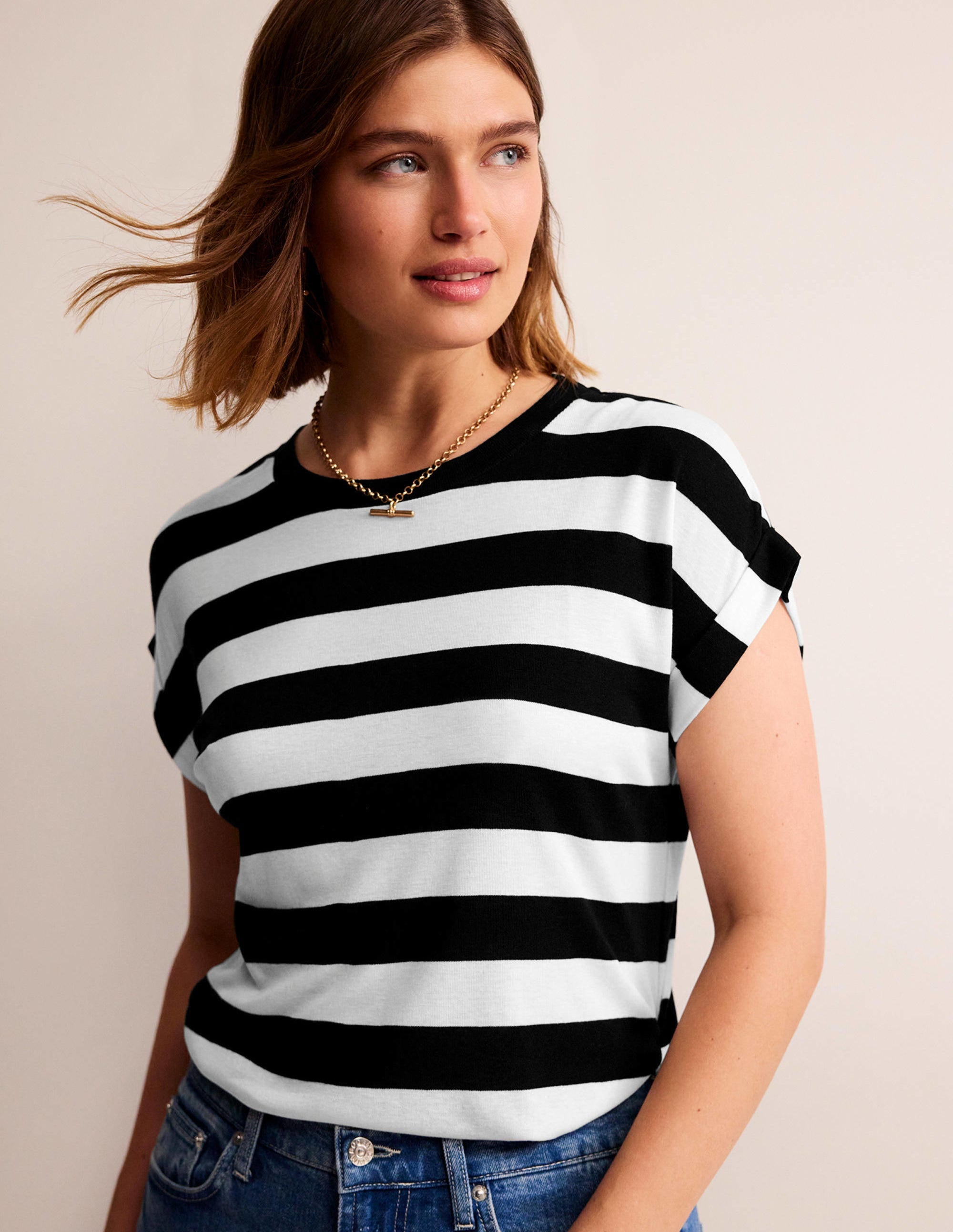 Tamsin Short Sleeve Top-Black, Ivory - Image 1