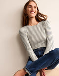 Long Sleeve Metallic Top-Ivory Stripe