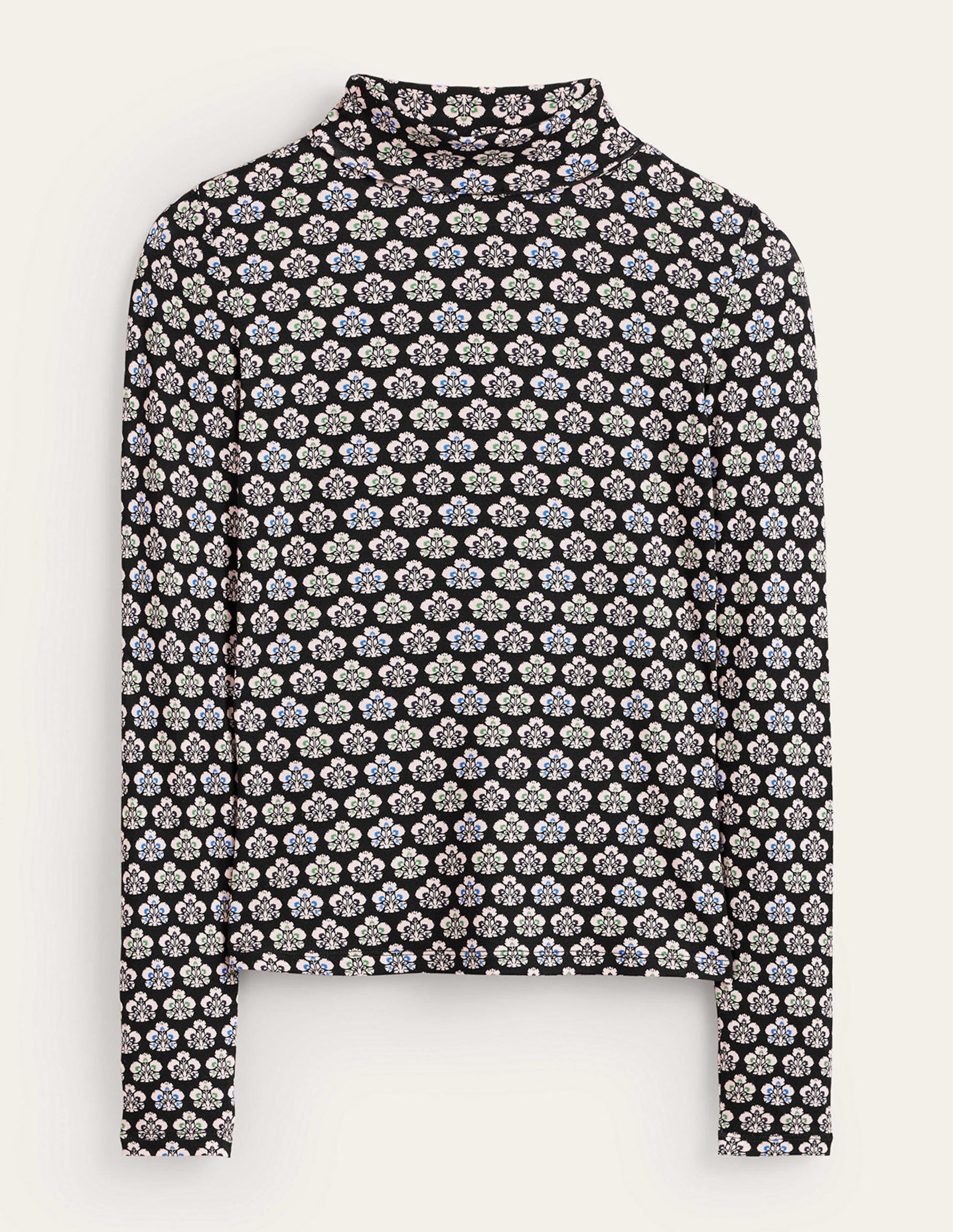 Polly Jersey-Oberteil-Schwarz, Nelkenmuster-5