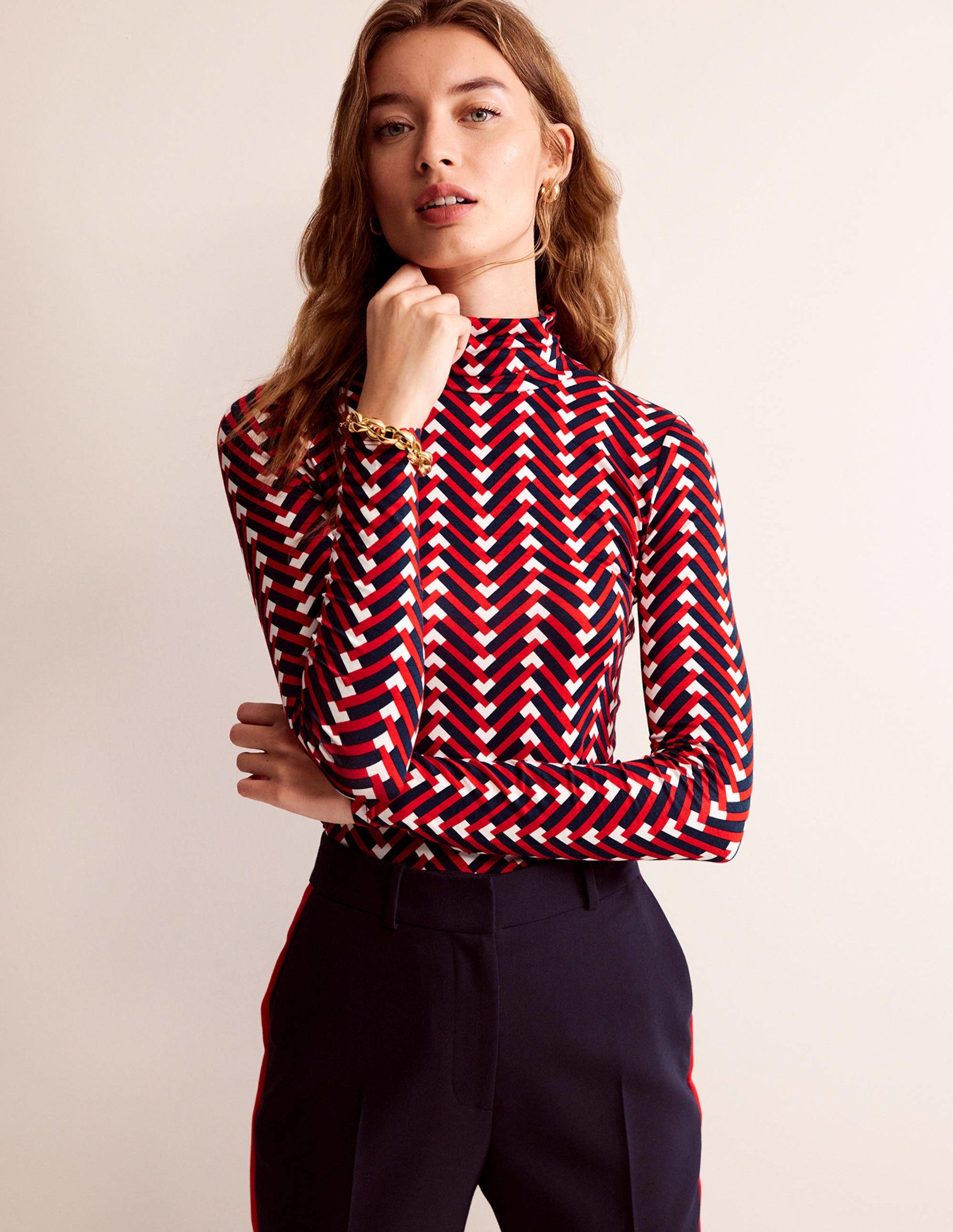Polly Jersey Top-Hot Pepper, Chevron Geo-1