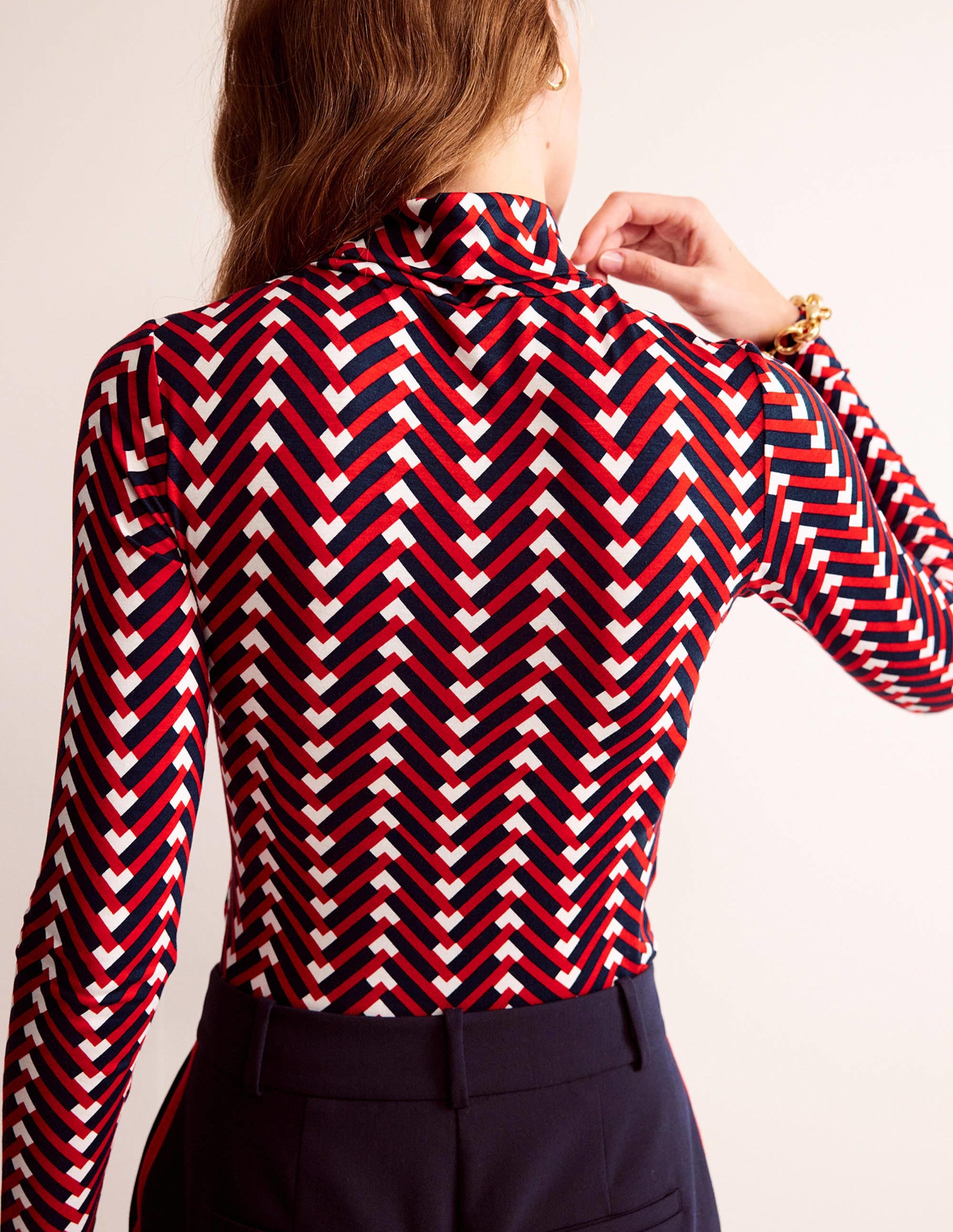 Polly Jersey Top-Hot Pepper, Chevron Geo - Image 3