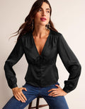 Blouse chic à col V-Noir