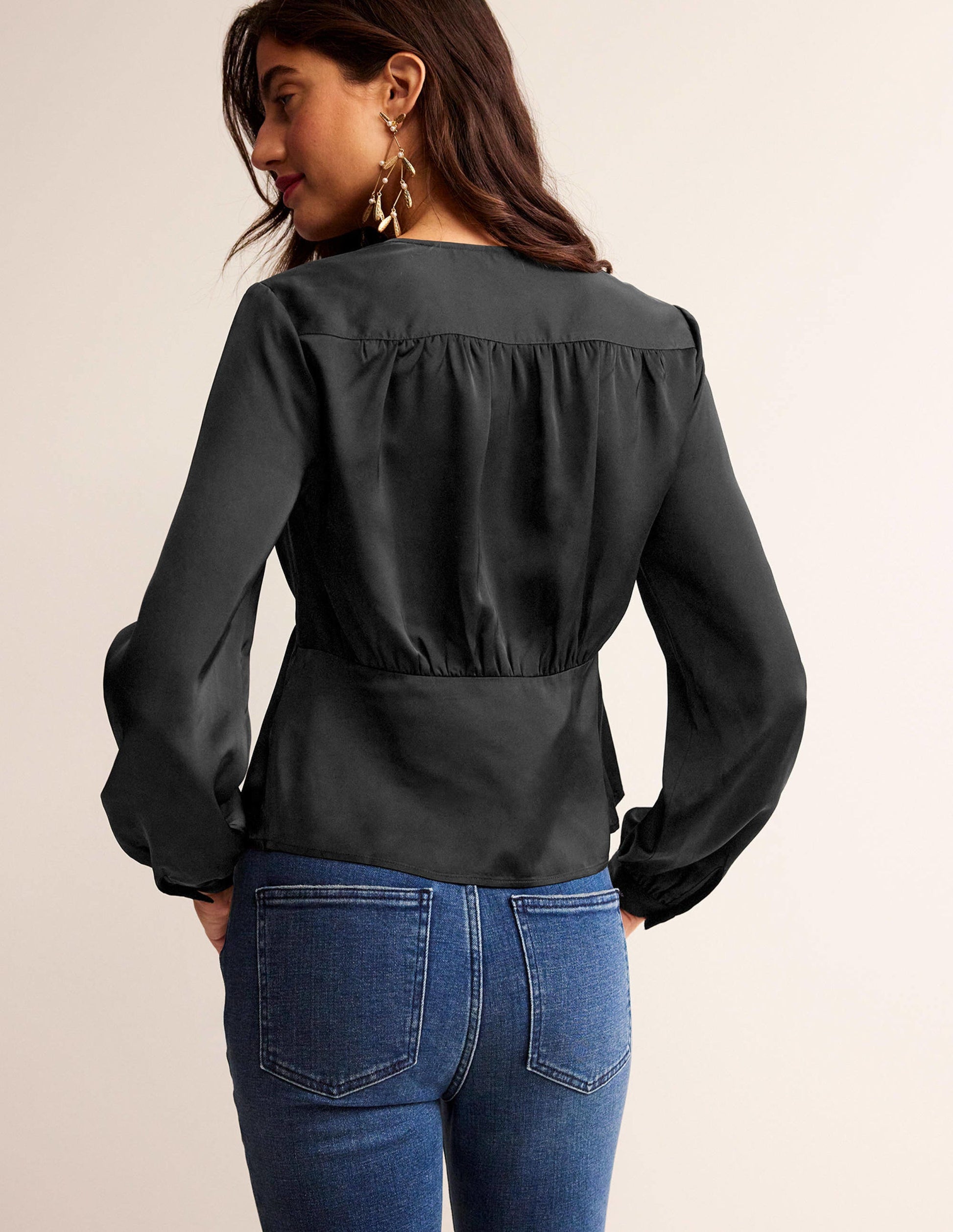 Blouse chic à col V-Noir-3
