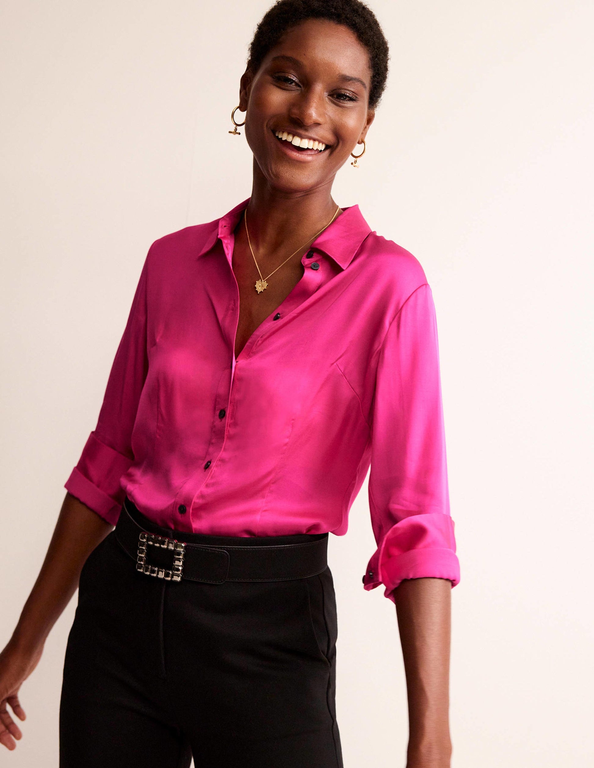 Saskia Satin Shirt-Vibrant Pink-1