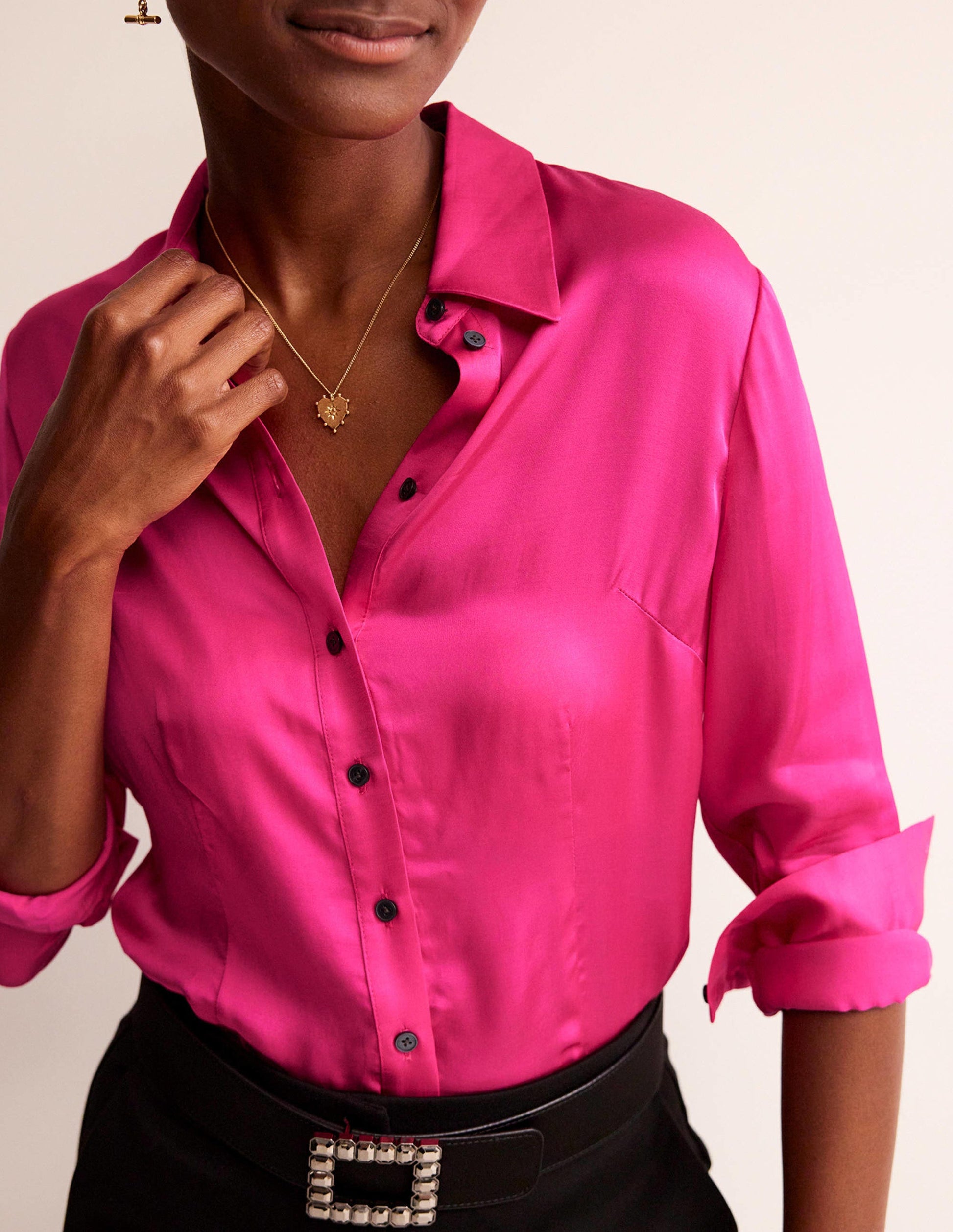 Saskia Satin Shirt-Vibrant Pink-2