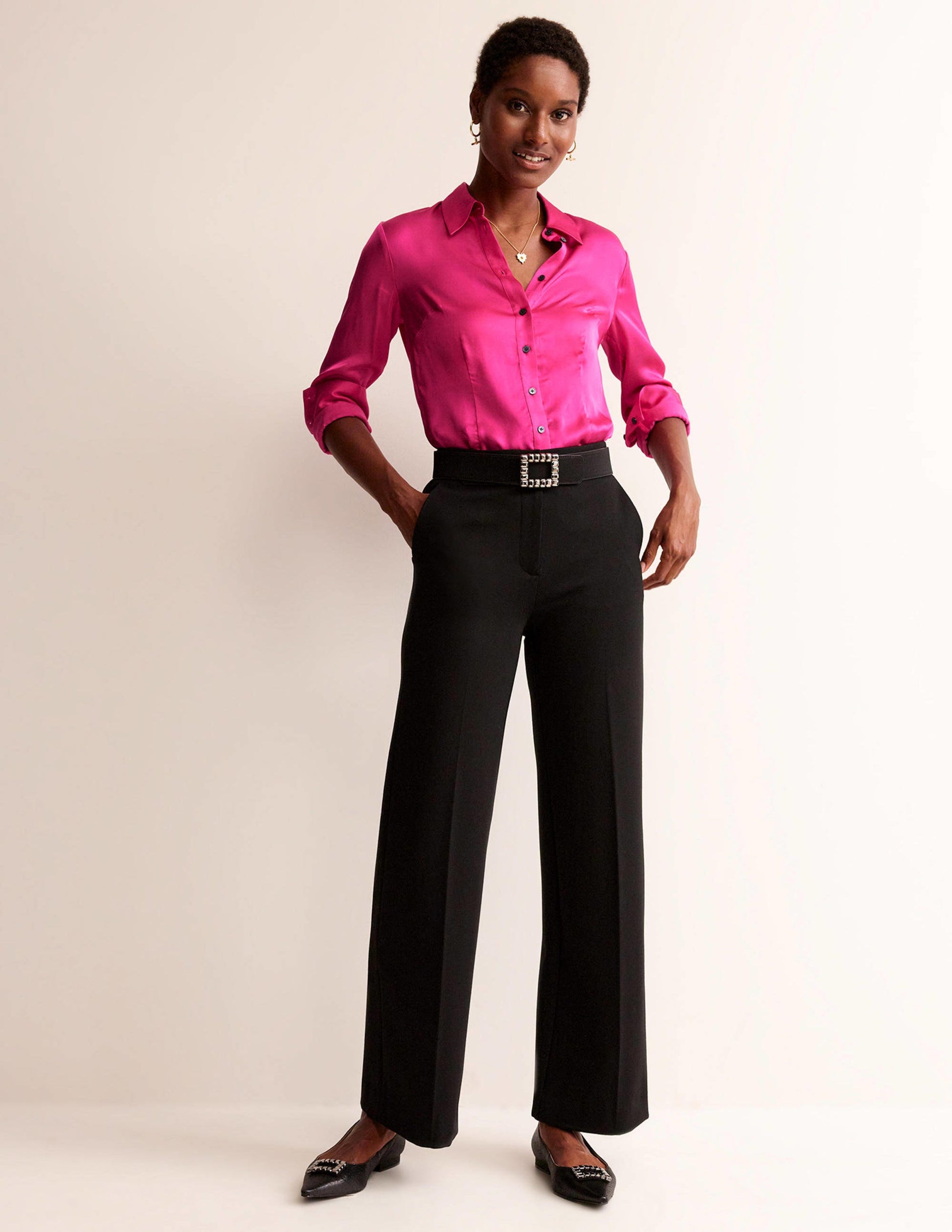 Saskia Satin Shirt-Vibrant Pink-4