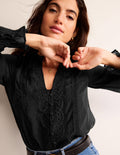 Lace-Trim Frill Top-Black