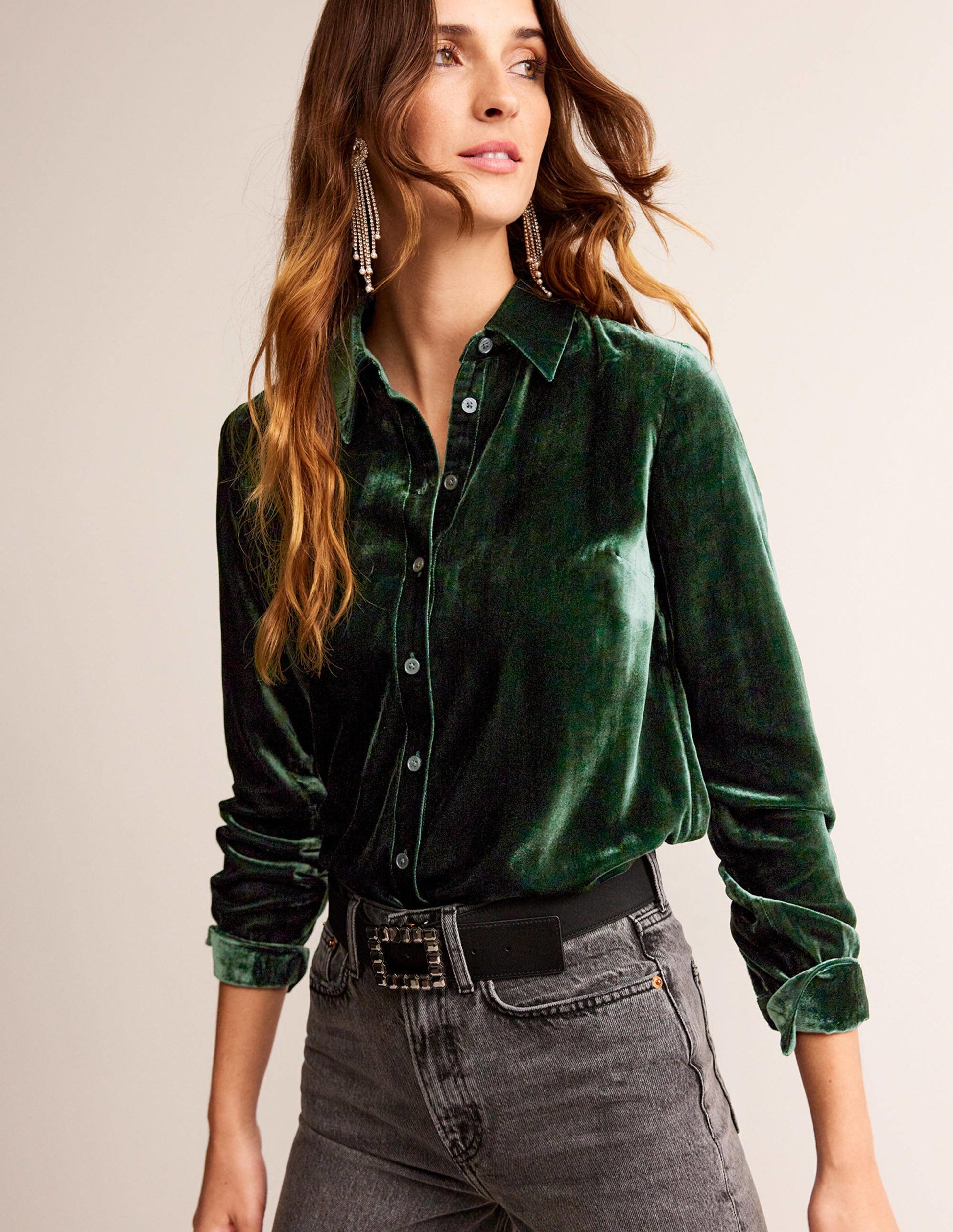 Chemise Sienna en velours-Vert Chatsworth-1