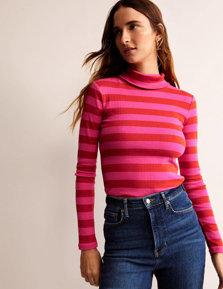 Anna Oberteil aus Rippstrick mit Rollkragen-Helles Rost, leuchtendes Pink