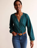 Chemise imprimée et froncée-Vert amazonien, motif Animal Spot