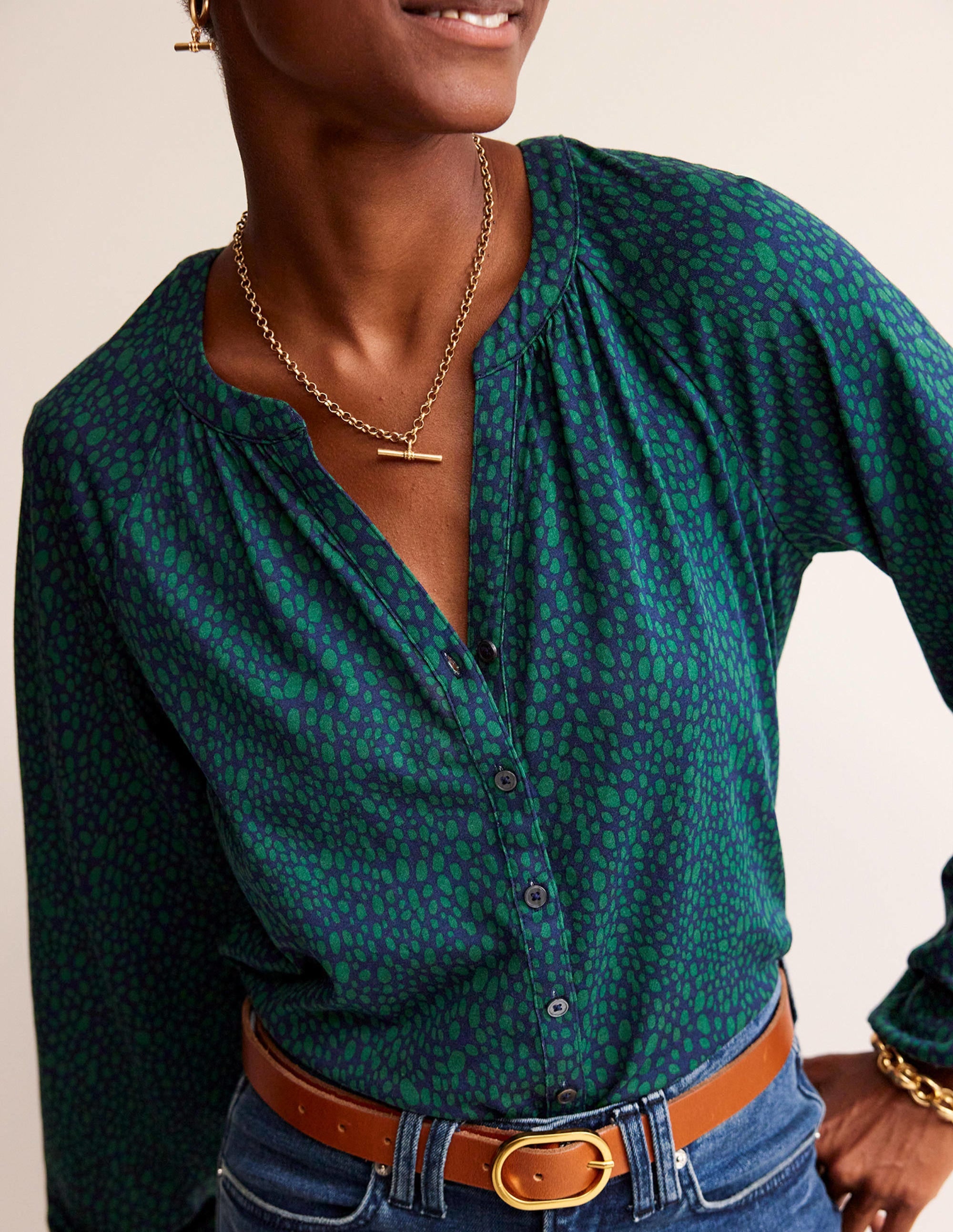 Chemise imprimée et froncée-Vert amazonien, motif Animal Spot - Image 2