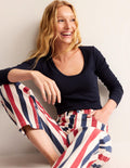 Cotton Rib Scoop Neck Top-Navy
