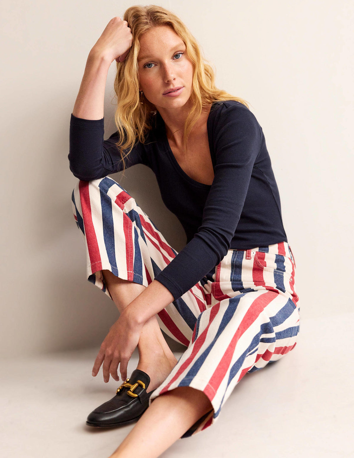 Cotton Rib Scoop Neck Top-Navy-4