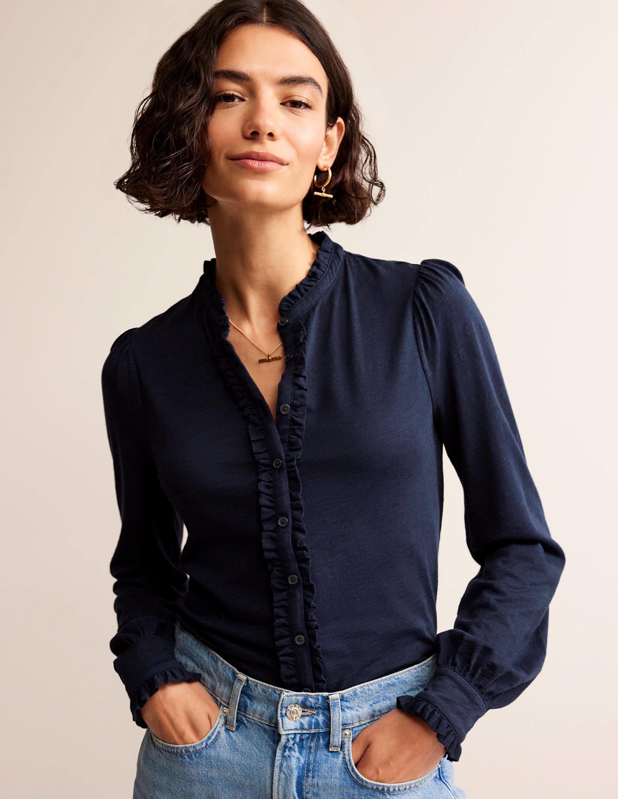 Caroline Jersey-Hemd-Marineblau - Image 1