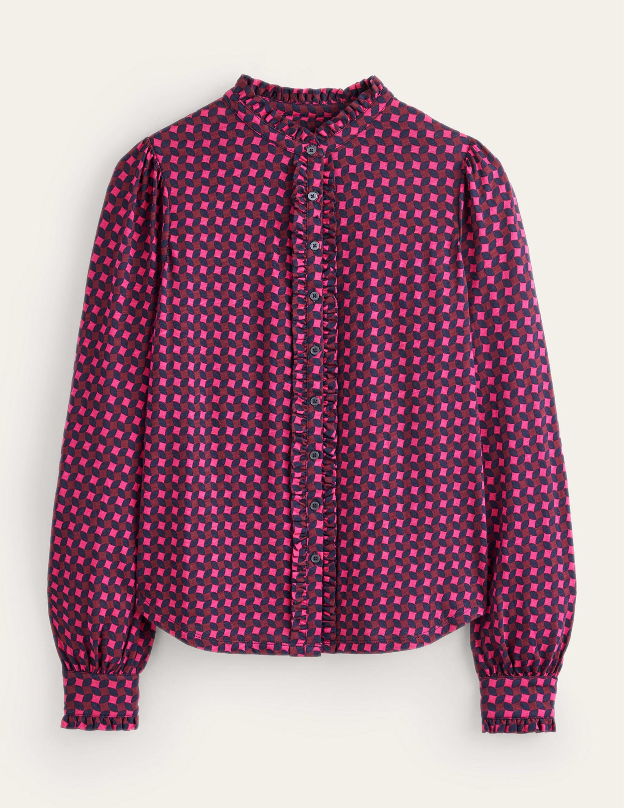 Chemise Caroline en jersey-Rose vif, motif losange abstrait - Image 5