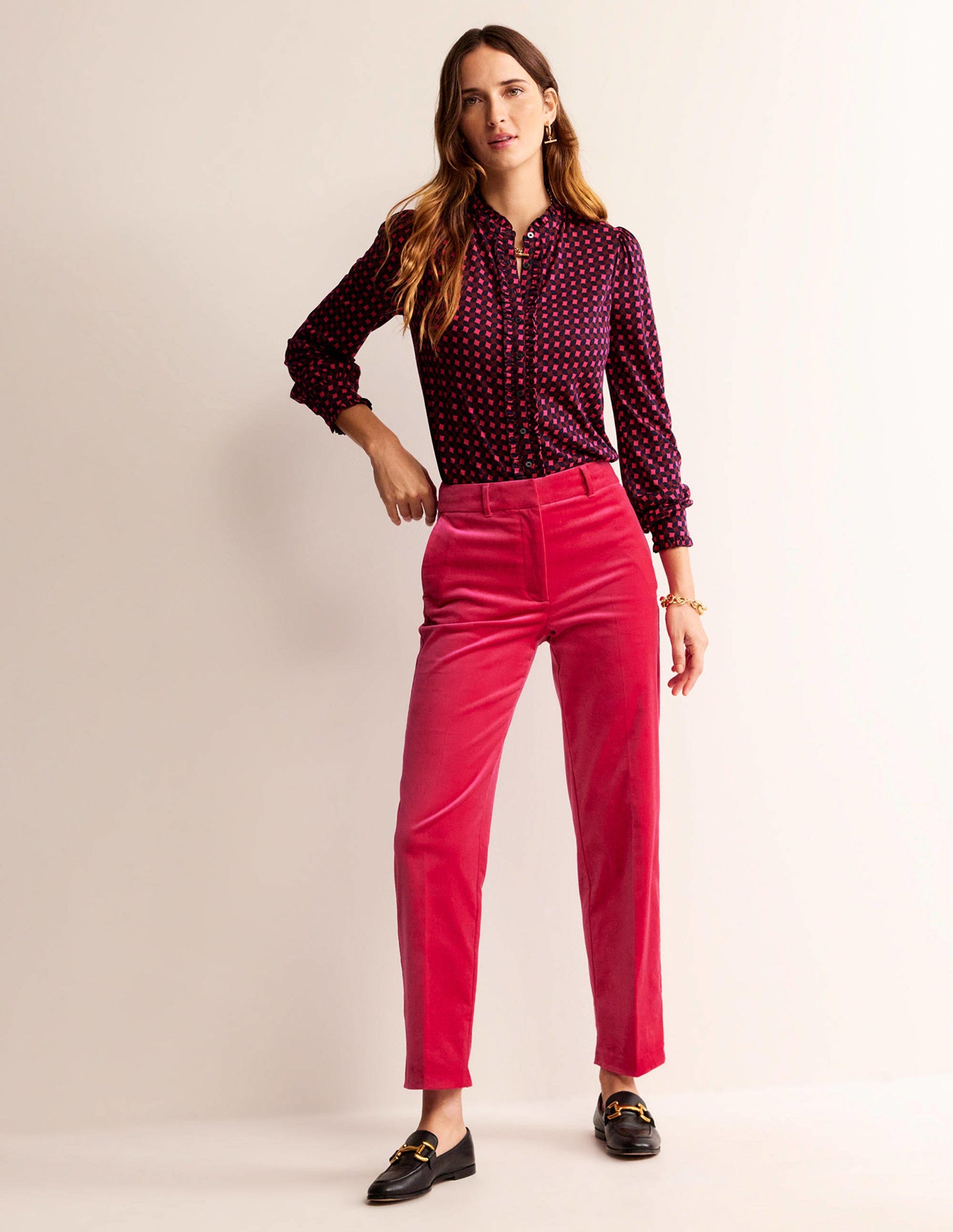 Chemise Caroline en jersey-Rose vif, motif losange abstrait-4