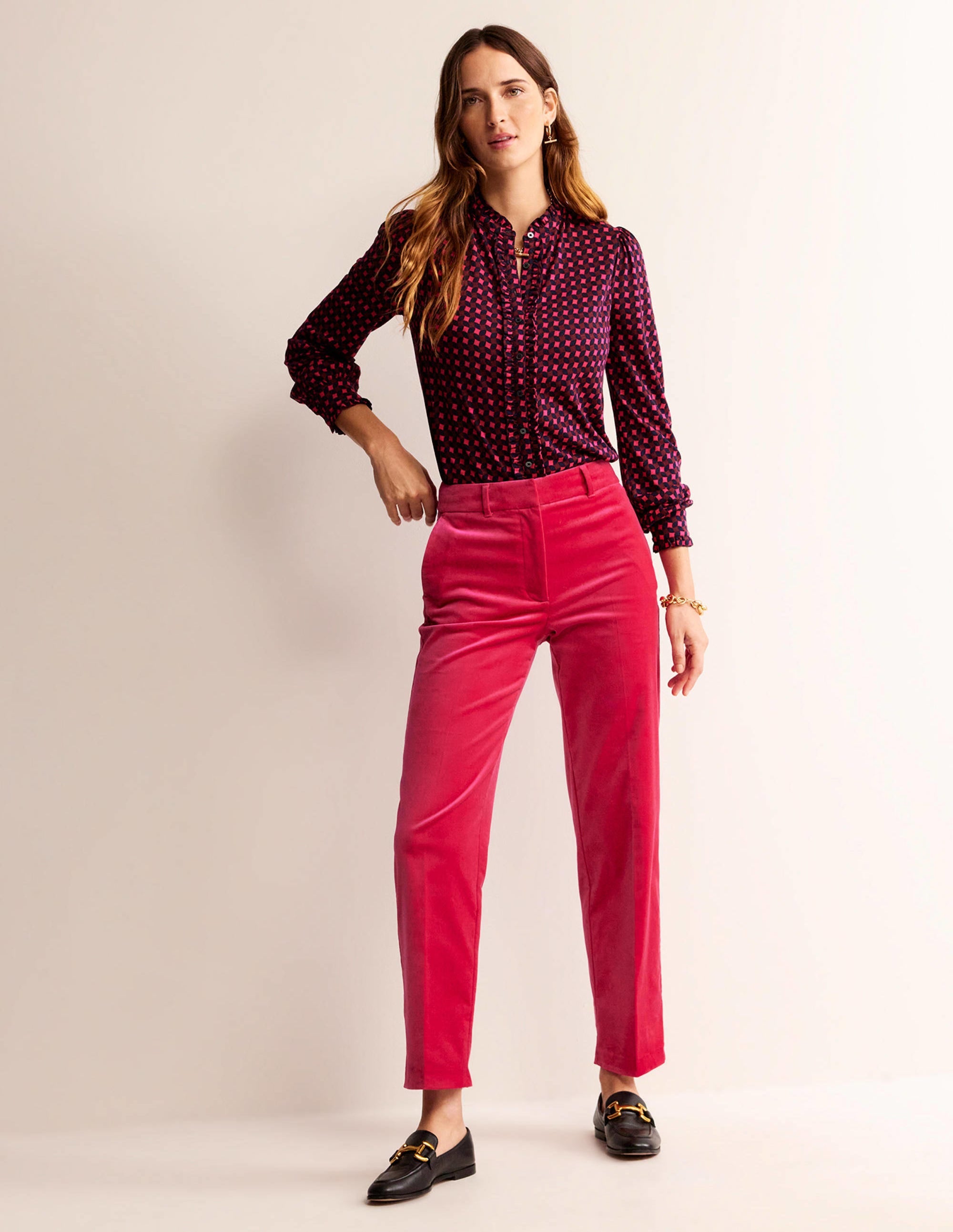 Chemise Caroline en jersey-Rose vif, motif losange abstrait - Image 4