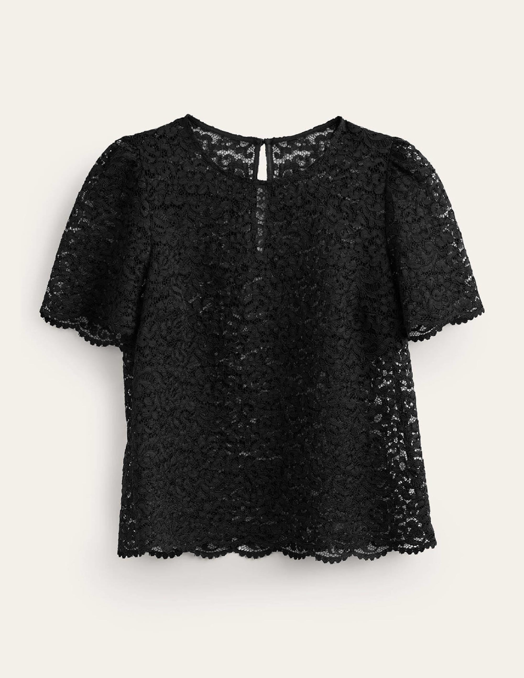 Farblich abgestimmtes T-Shirt mit Spitzenbesatz-Schwarz - Image 6