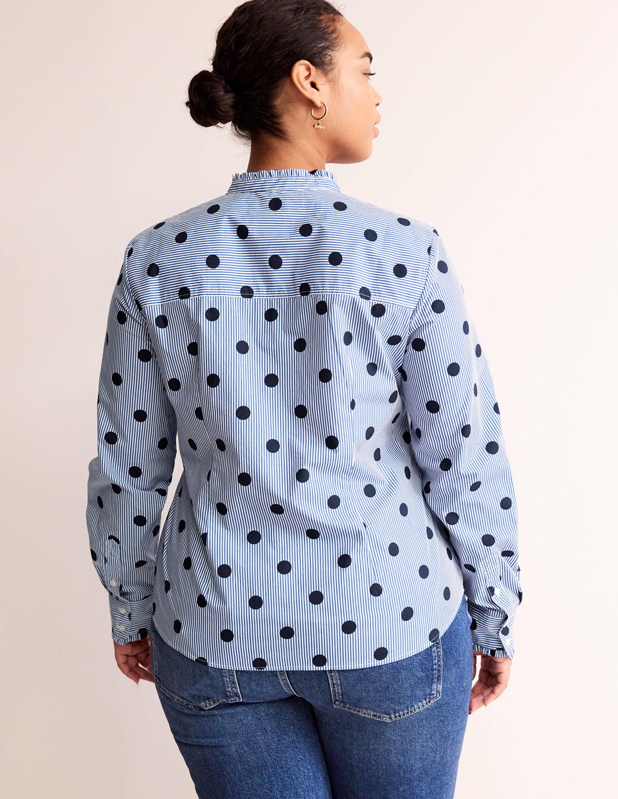 Phoebe Baumwollhemd-Marineblau, Punkt Gestreift - Image 6