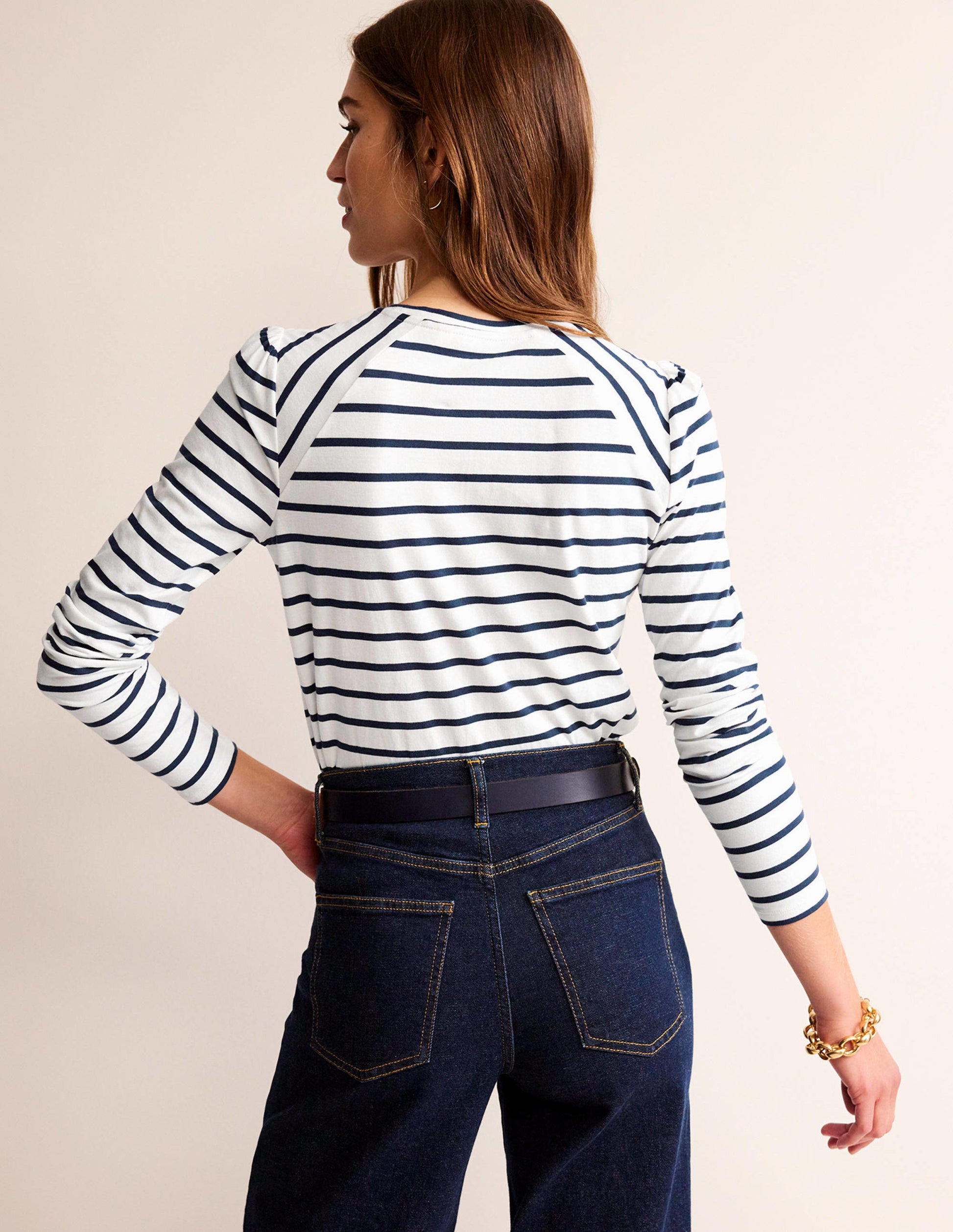 Arabella Gestreiftes T-Shirt-Naturweiß, Französisches Marineblau-3