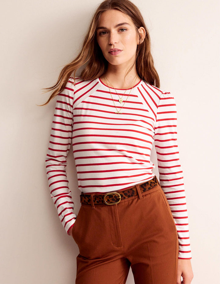 T-shirt Arabella à rayures-Rouge piment, ivoire