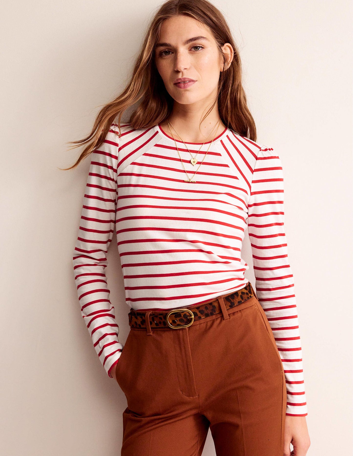 Arabella Gestreiftes T-Shirt-Pepperoni, Naturweiß