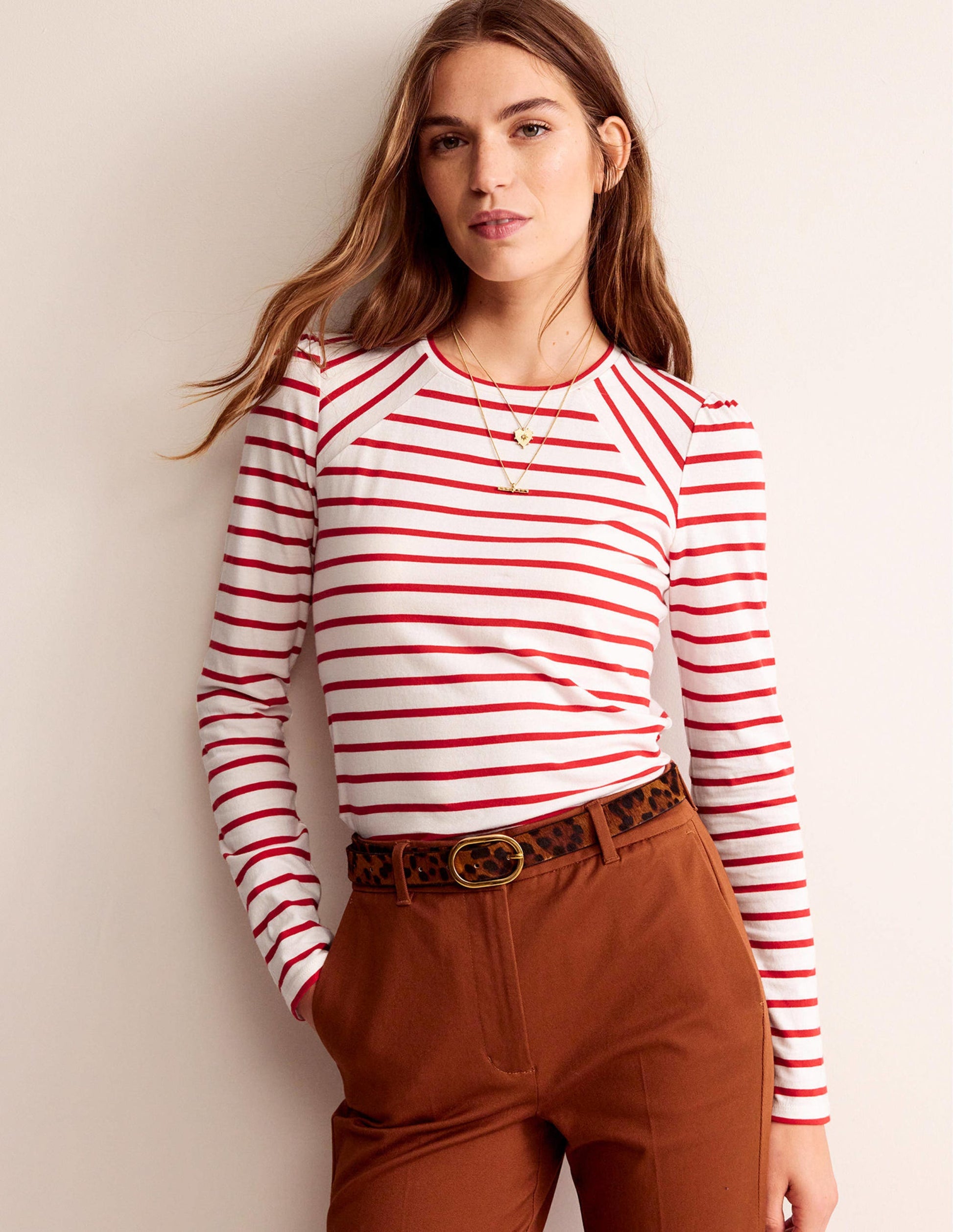 Arabella Gestreiftes T-Shirt-Pepperoni, Naturweiß-1