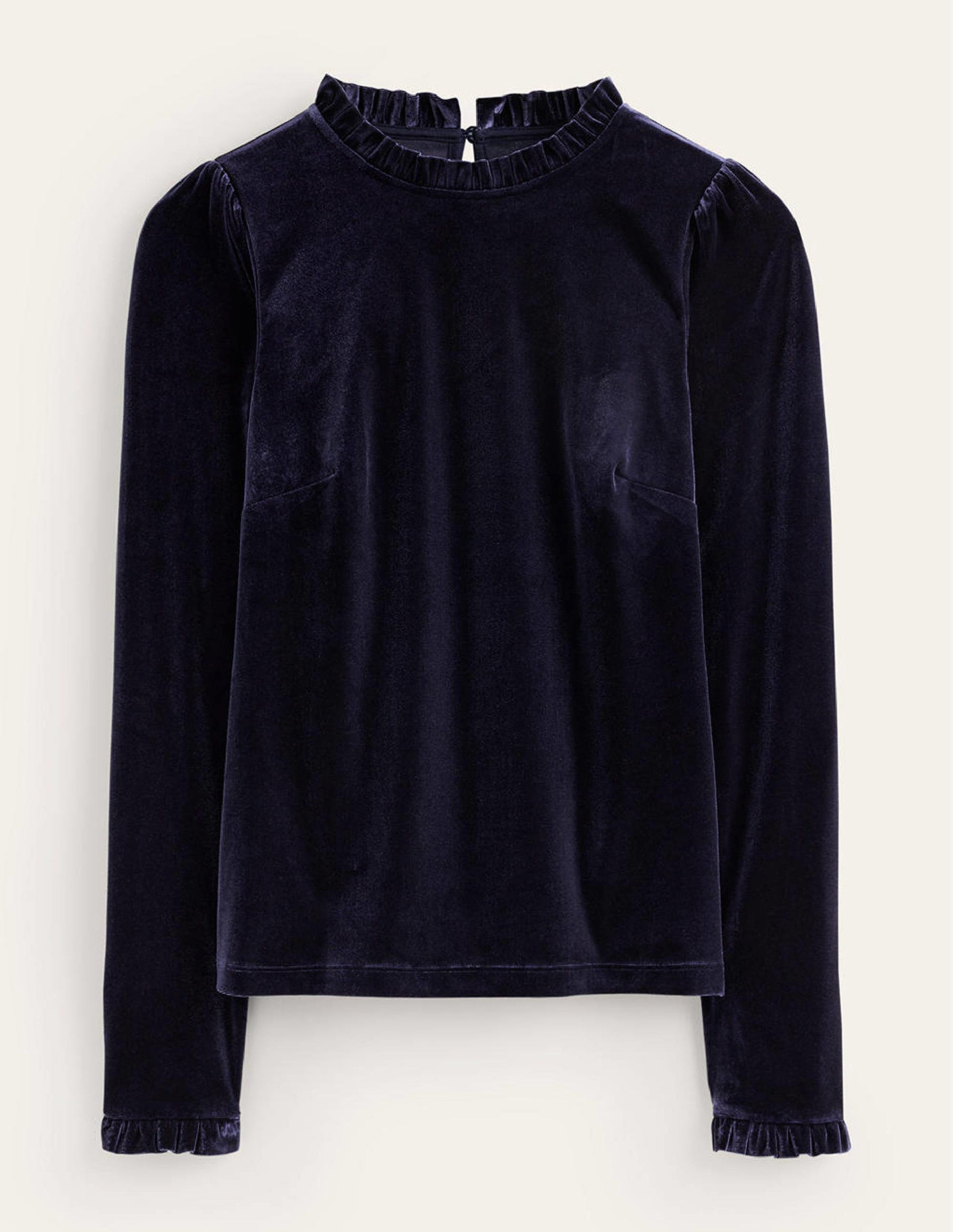 Samtoberteil mit Rüschenbesatz-Marineblau-5