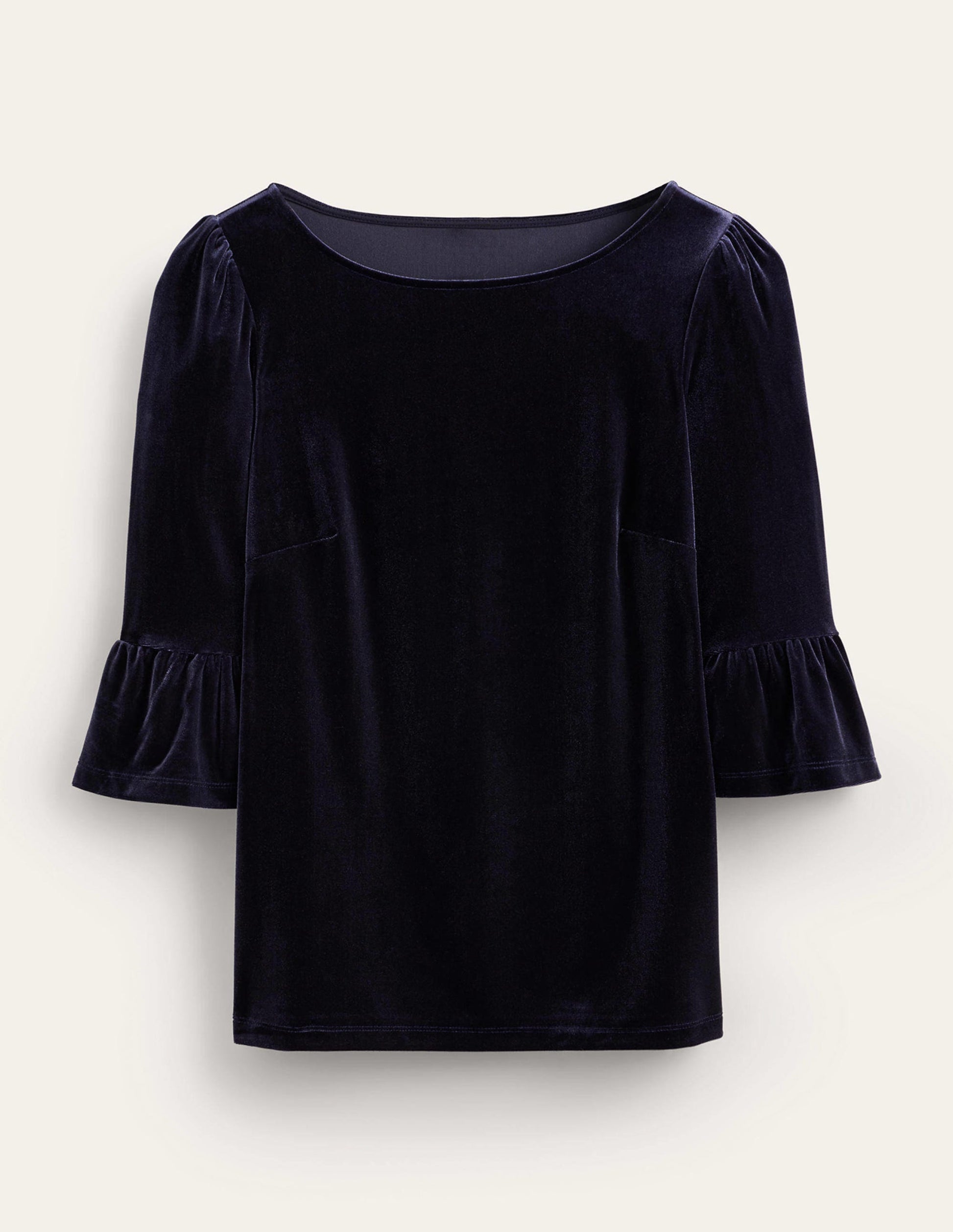 Velvet Ruffle Cuff Top-Navy-5