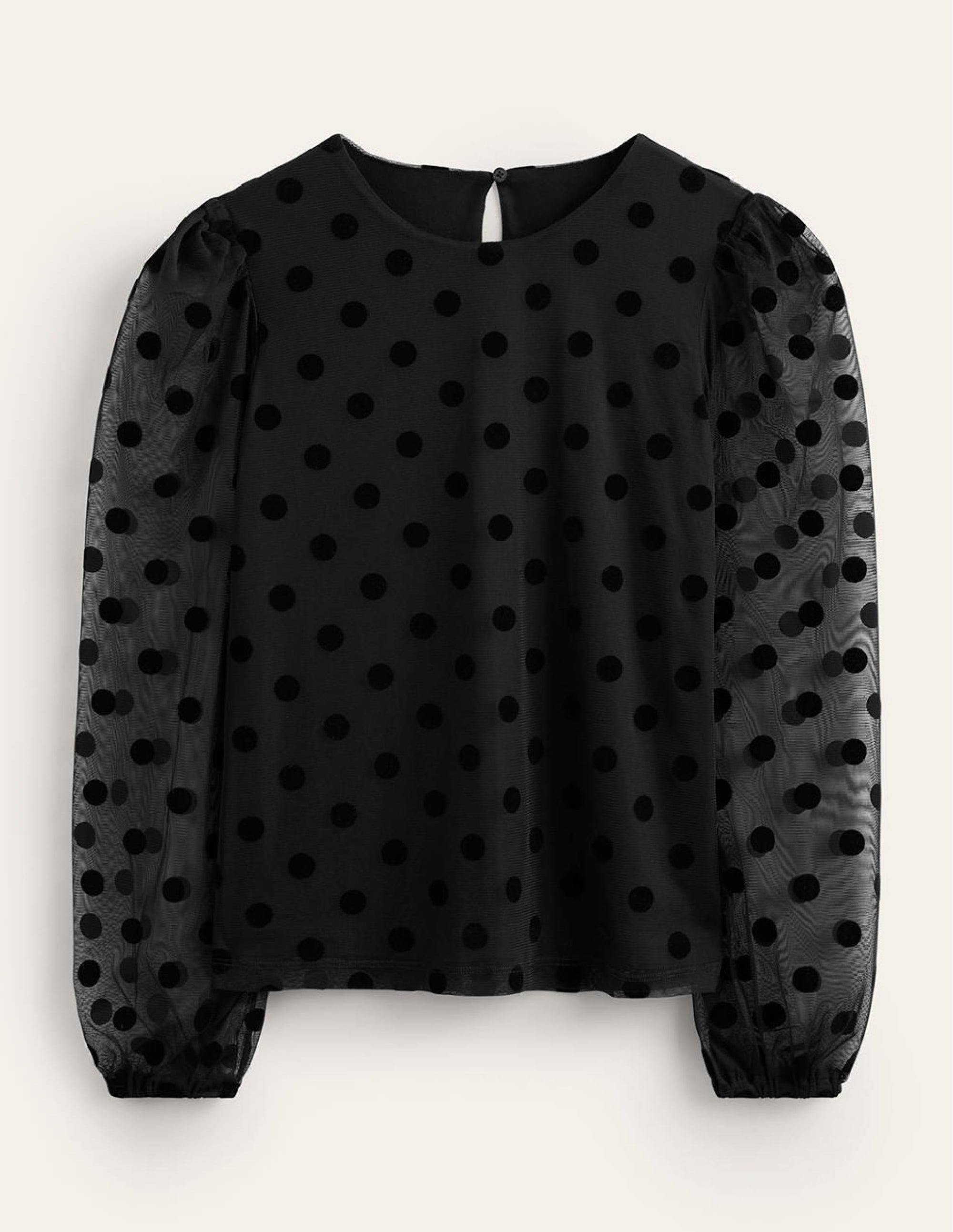 Top en tulle à pois et manches bouffantes-Noir - Image 8