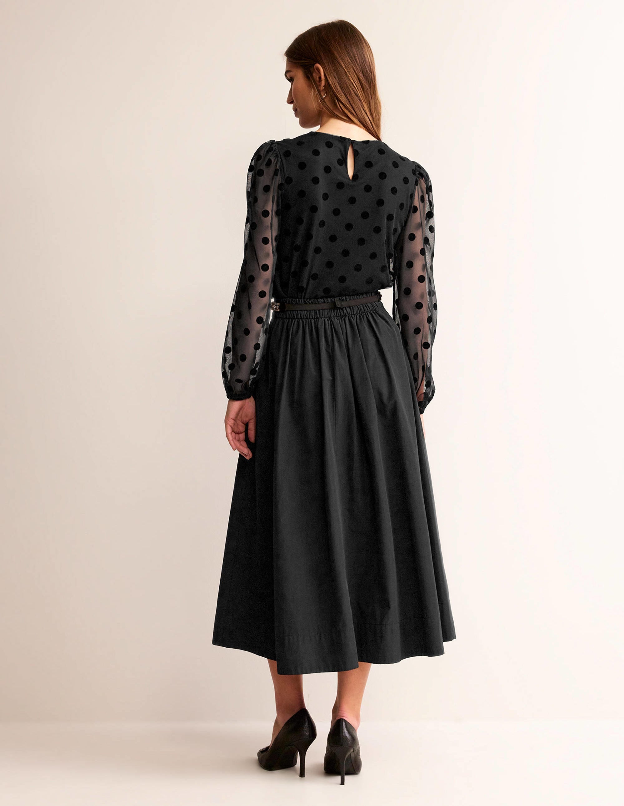 Top en tulle à pois et manches bouffantes-Noir - Image 6