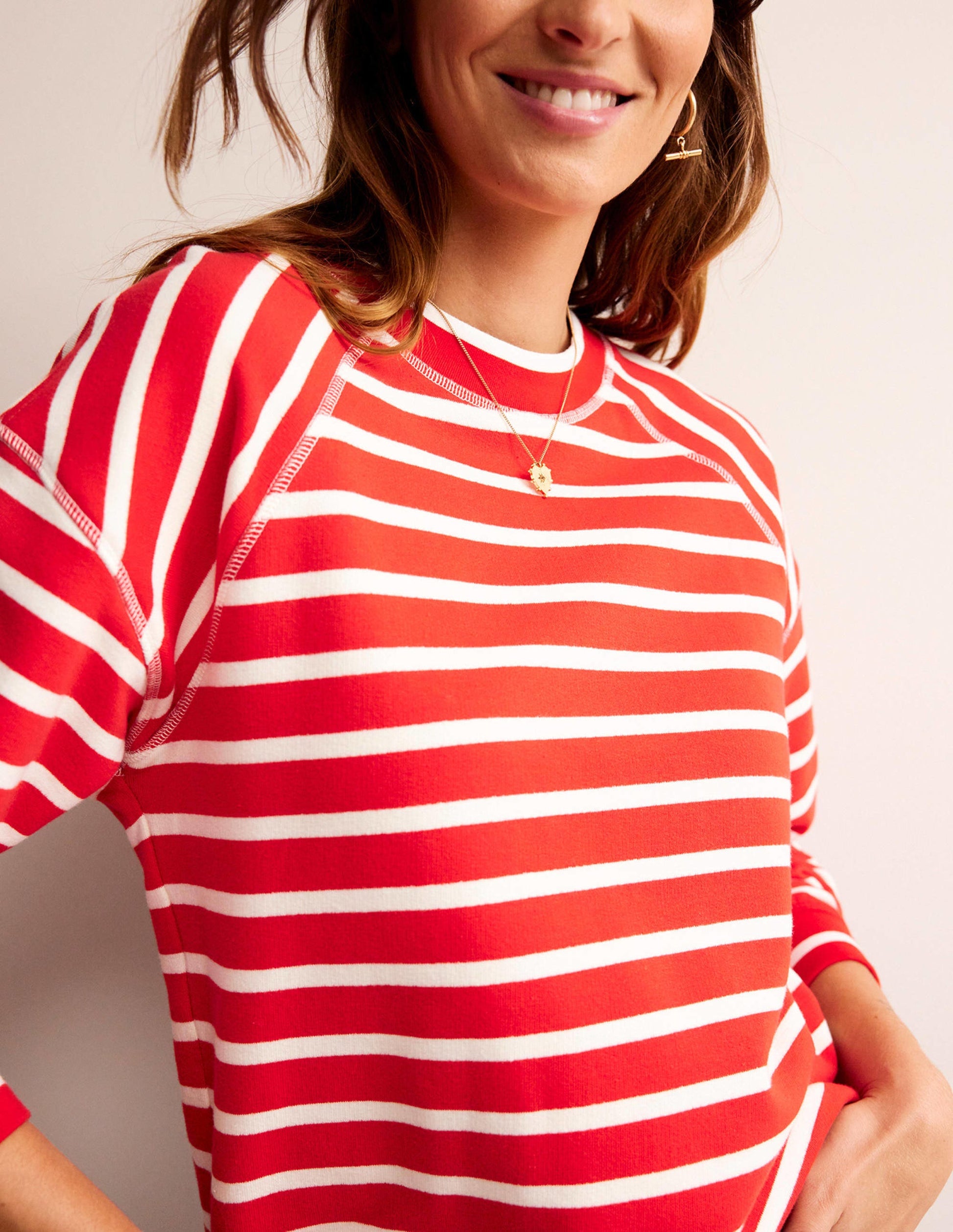 Gestreiftes Raglan-Sweatshirt-Rot, Naturweiß-2