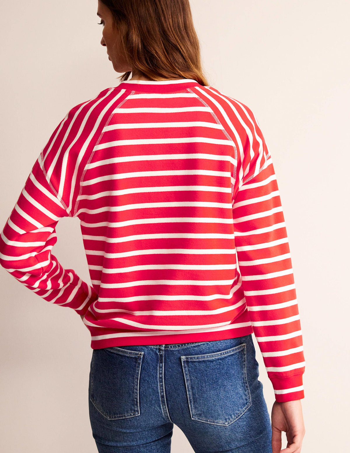 Gestreiftes Raglan-Sweatshirt-Rot, Naturweiß - Image 3